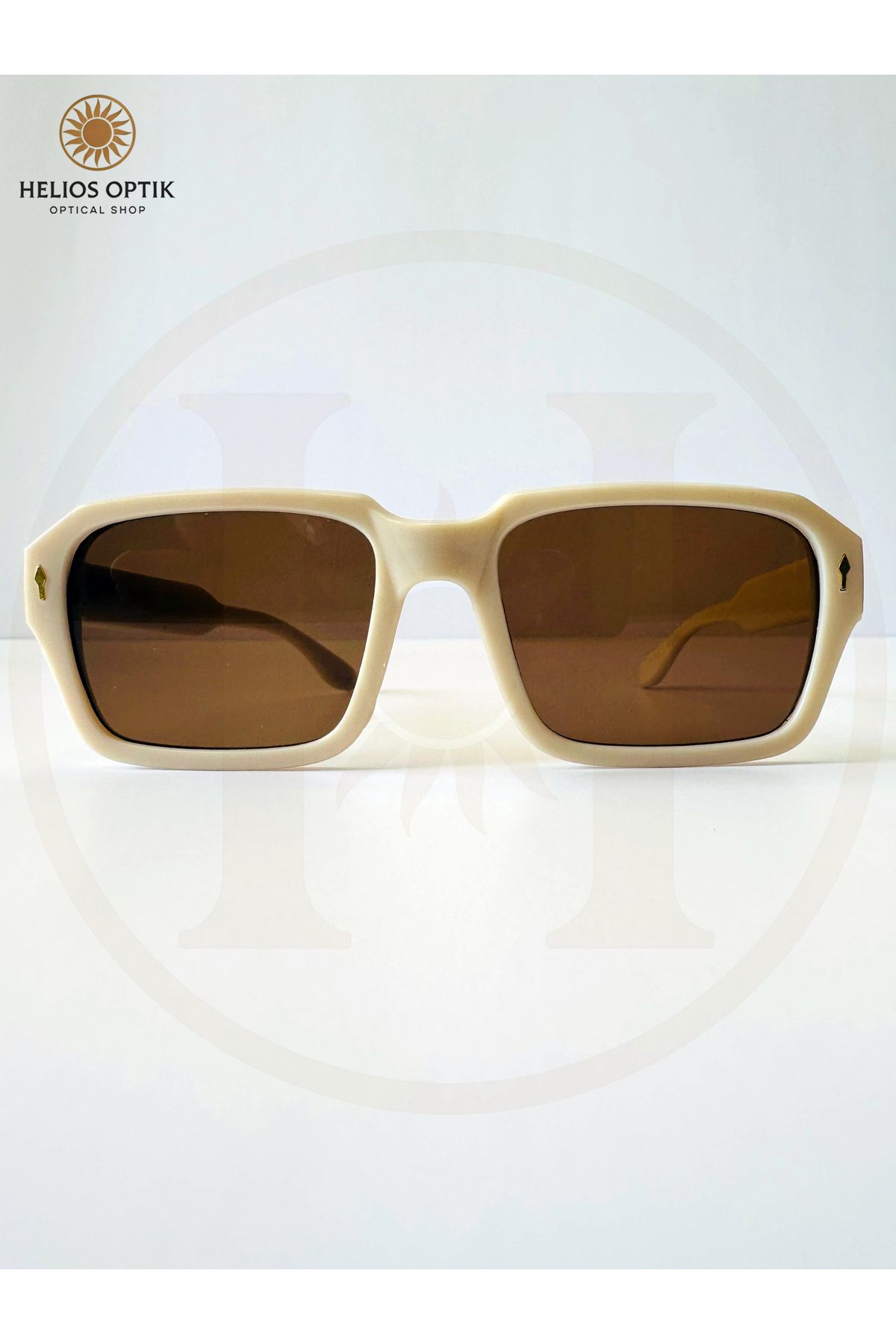 Helios Optik Unisex Vintage Kemik Çerçeve Dikdörtgen Güneş Gözlüğü