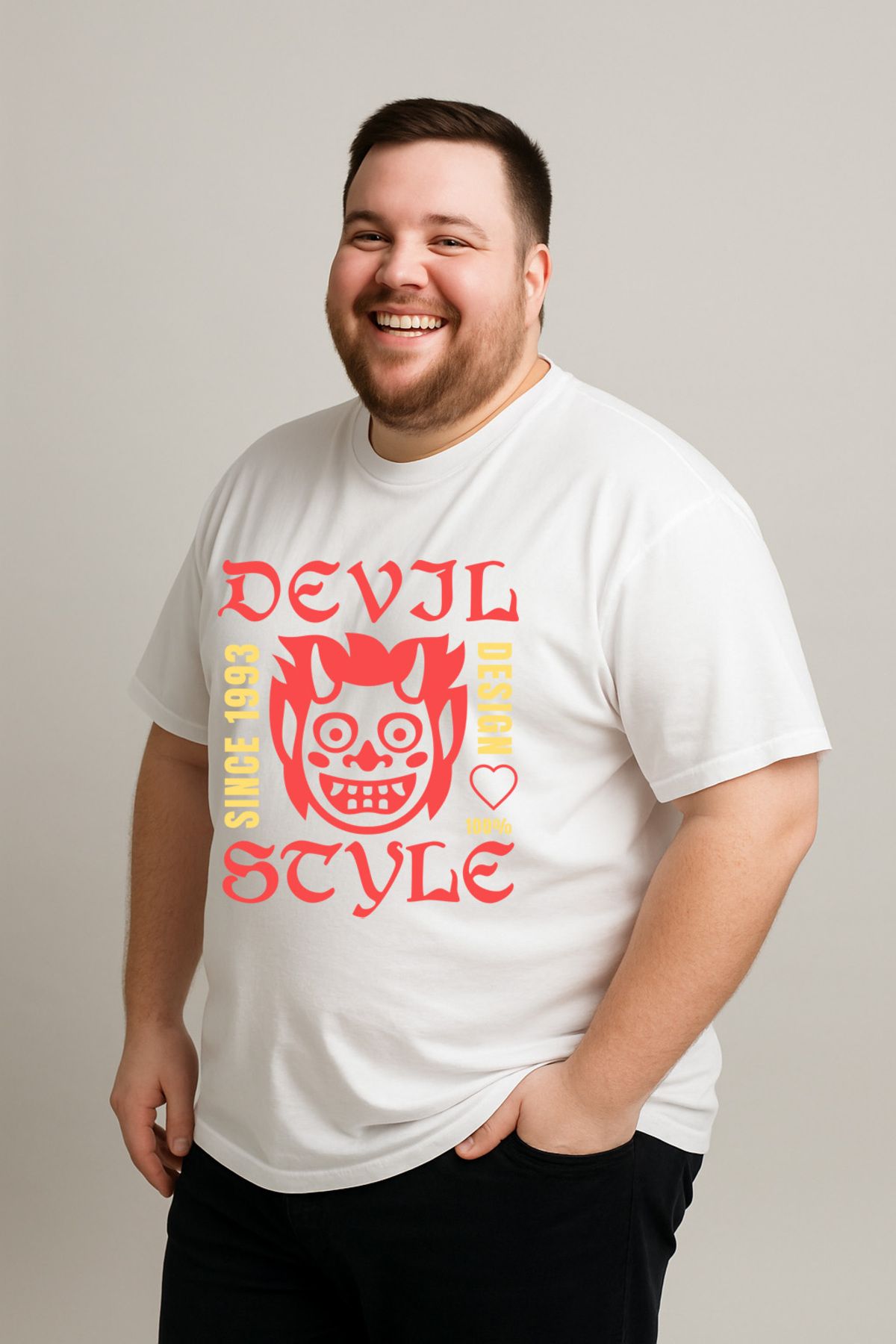 DogFish Beyaz DevilStyleStreetwearHoodie Baskılı Tişört Şıklığa Özel