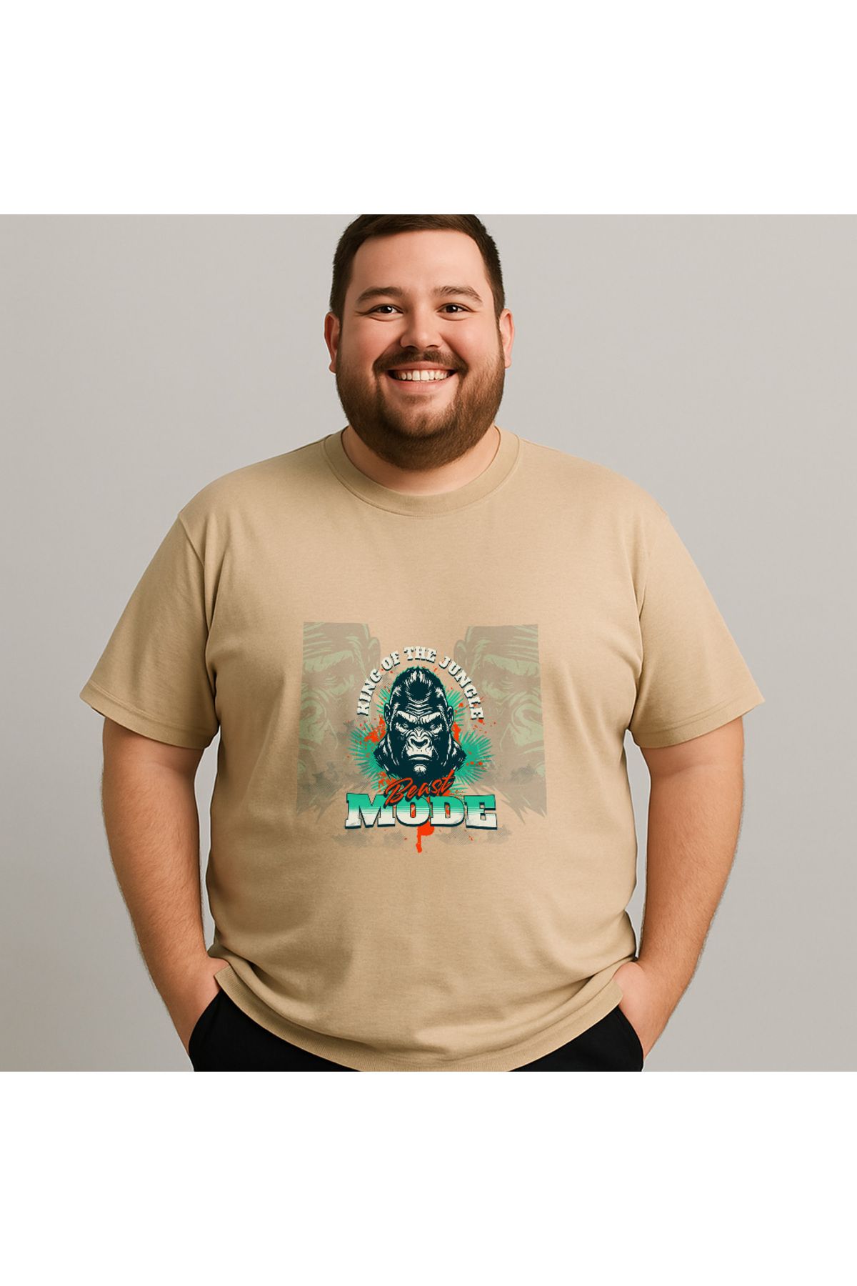 DogFish Bej BeastMode Baskılı Tişört Soft Dokunuş