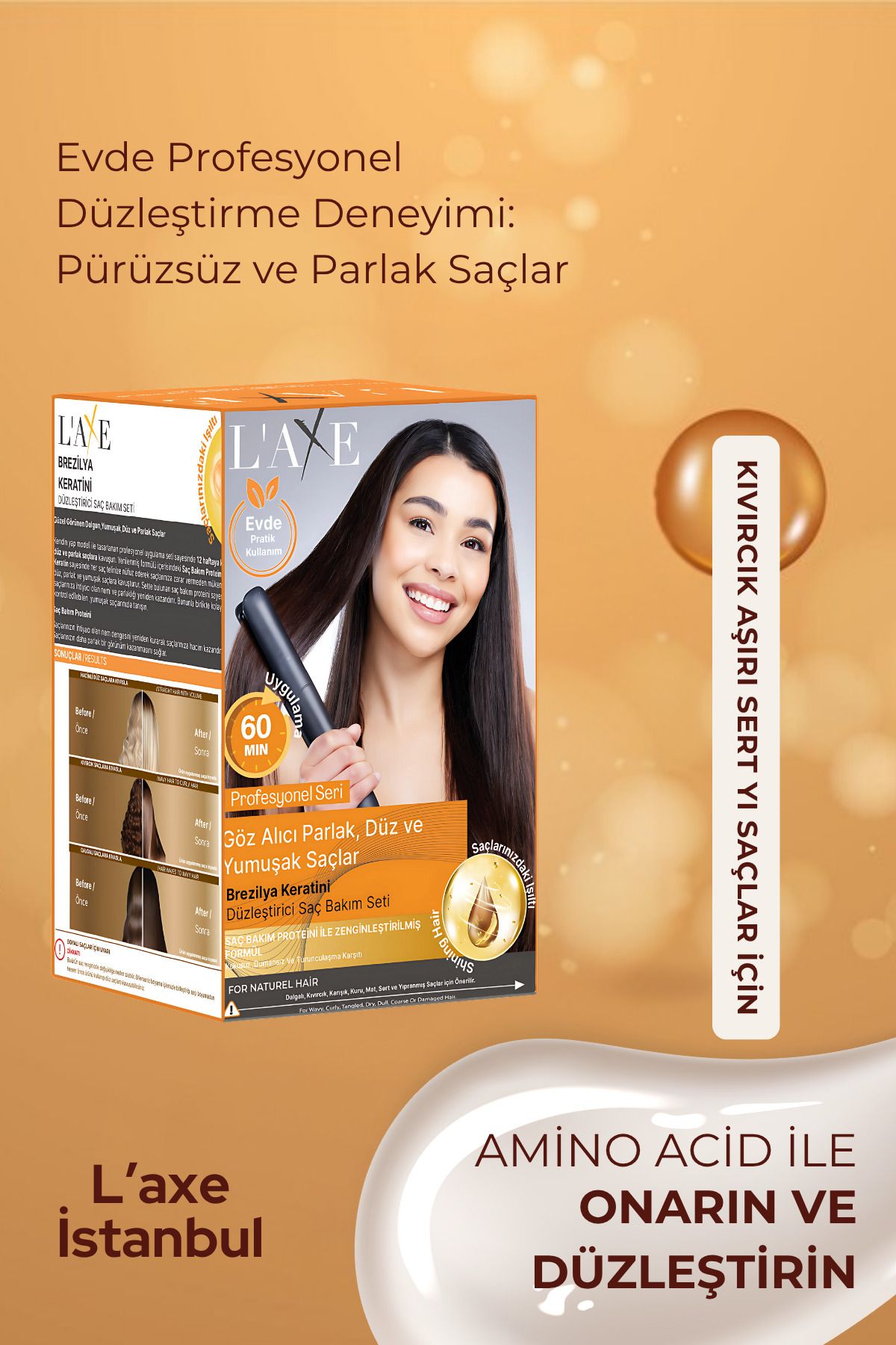 Professional Laxe İstanbul Laxe Yıpranmış Saçlar İçin Brezilya Keratini Düzleştirici Saç Bakım Seti