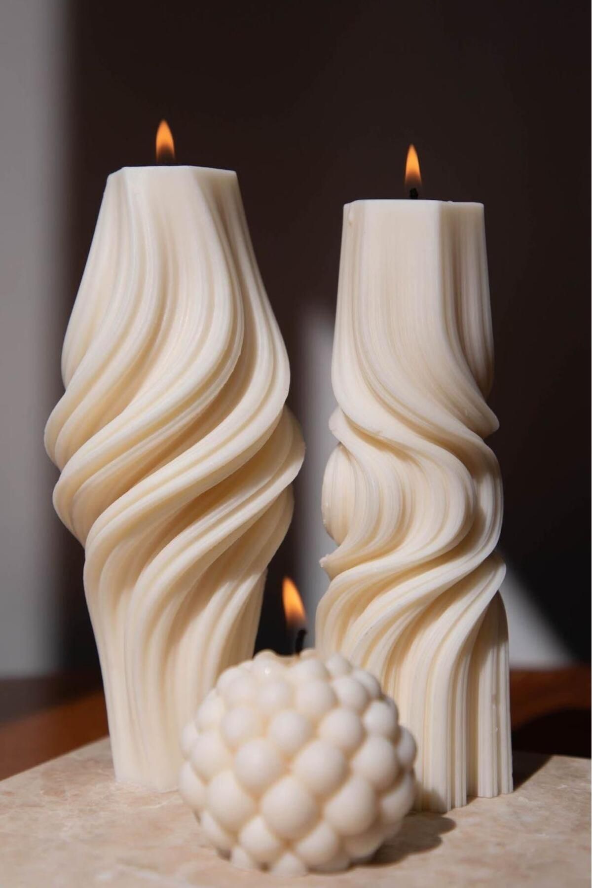SCA CANDLE Dekoratif Mum Dalga+Vazo +İnci Toplu 3 parça