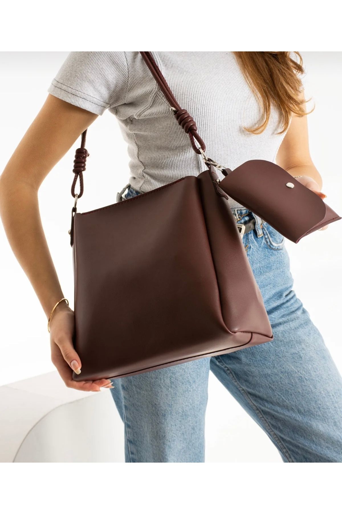 MODA LİMONBAGG BORDO CÜZDANLI BÜYÜK BOY OMUZ KOL VE EL ÇANTASI