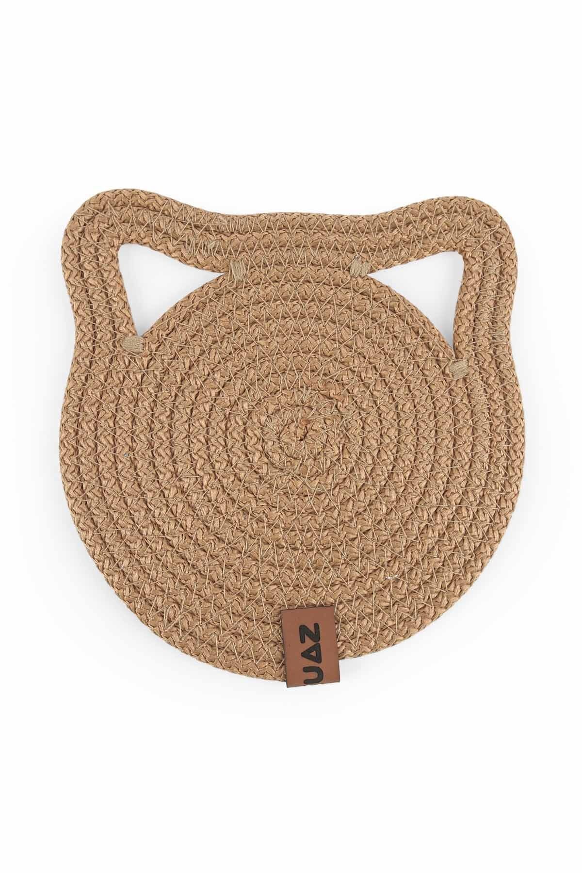 GOBYPET Küçük Boy Yuvarlak Jüt Kedi Köpek Mama Paspası, Hasır Evcil Hayvan Matı, Çok Amaçlı Altlık 17*17 cm