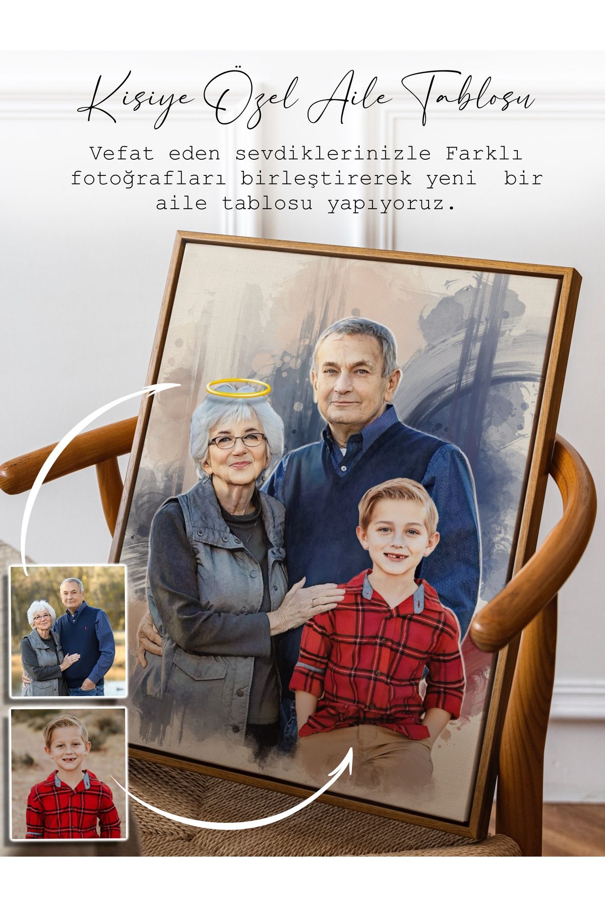 Mu Design Kişiye Özel Anı Tablosu – Ahşap Çerçeveli Kanvas | Aile, Düğün, Hatıra Portresi