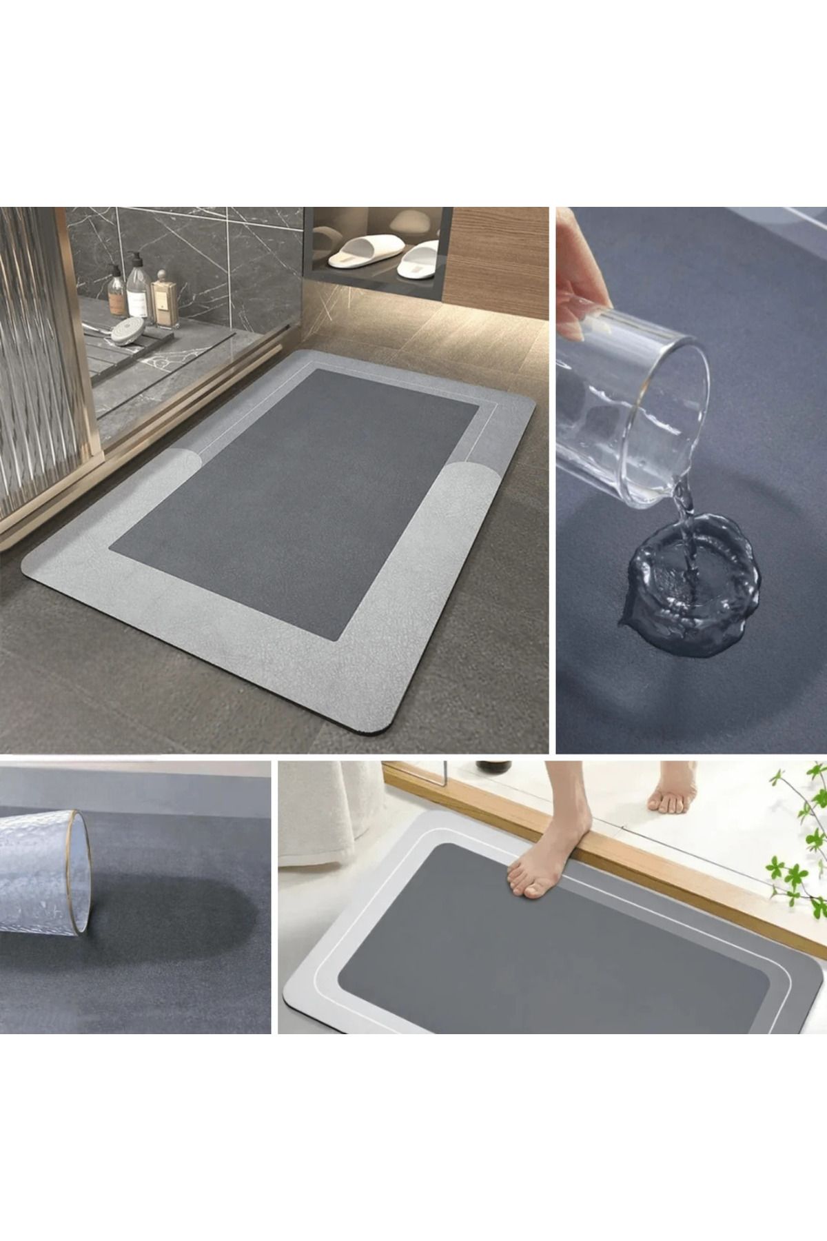 MAİN SHOP Kare Yazısız Model Sihirli Su Emici Banyo Paspası Kaymaz Tabanlı Abdest Paspası 38x58 CM M-60