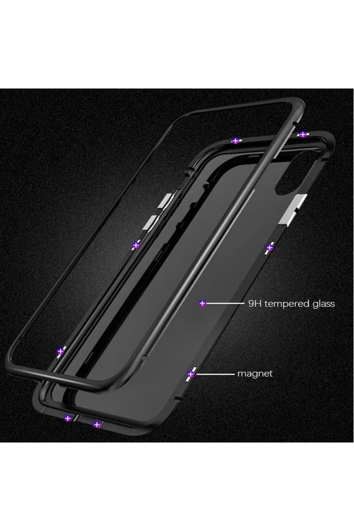 habilis iPhone 7, 8, SE Uyumlu İki Parça Manyetik Flip Metal Çerçeveli Arkası Camlı Kılıf Koruyucu Kapak