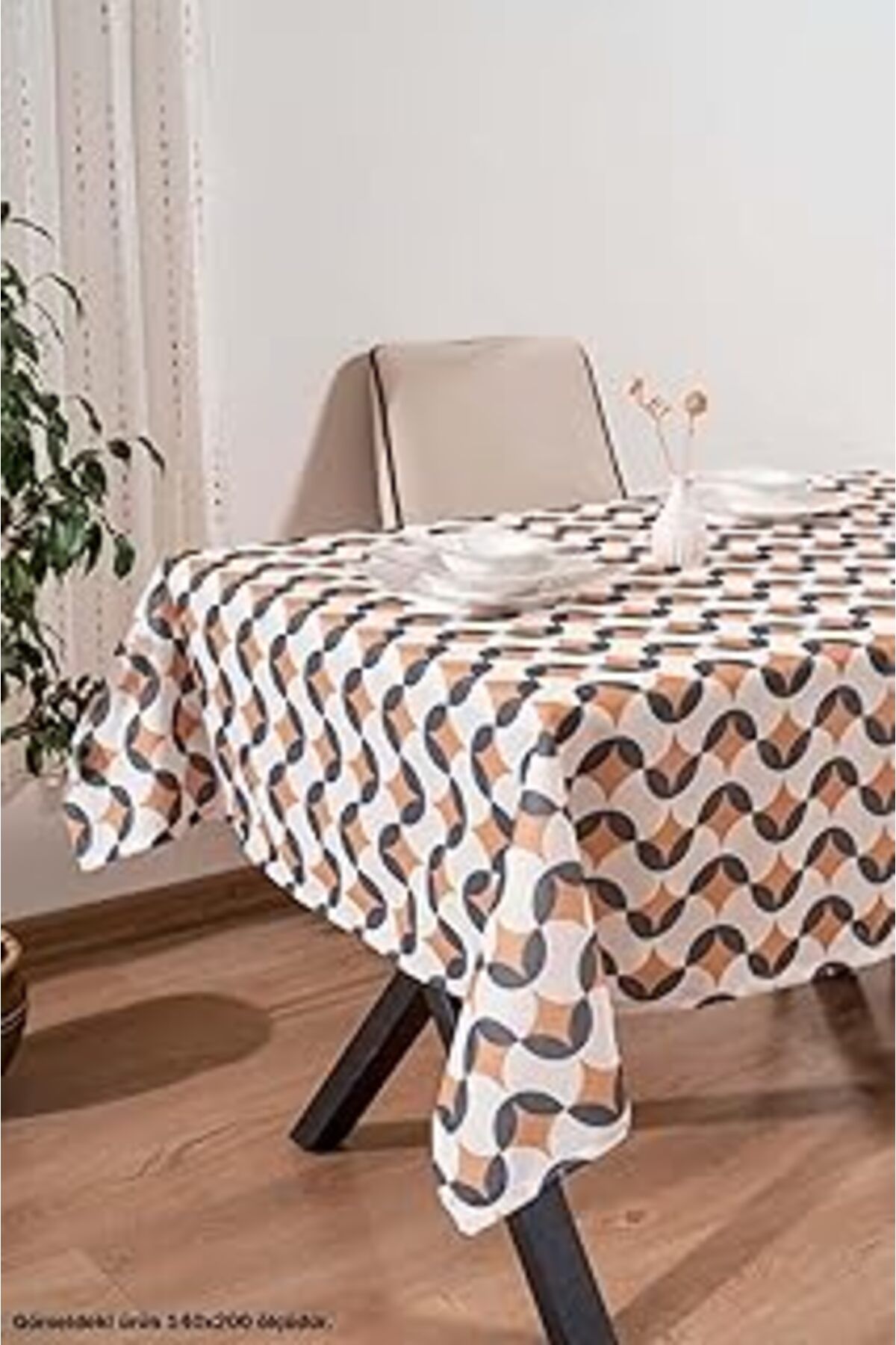 Karachil Rivaistanbul Geometrik Soyut Masa Örtüsü, Sofra Bezi, Piknik Örtüsü Siyah-Taba 140 X 200 Riva00112-