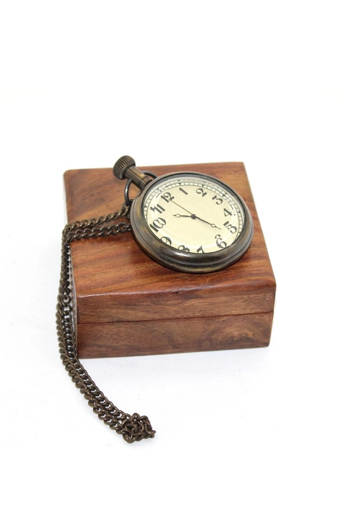 shop Ahşap Kutulu Pirinç Köstekli Saat Model 1