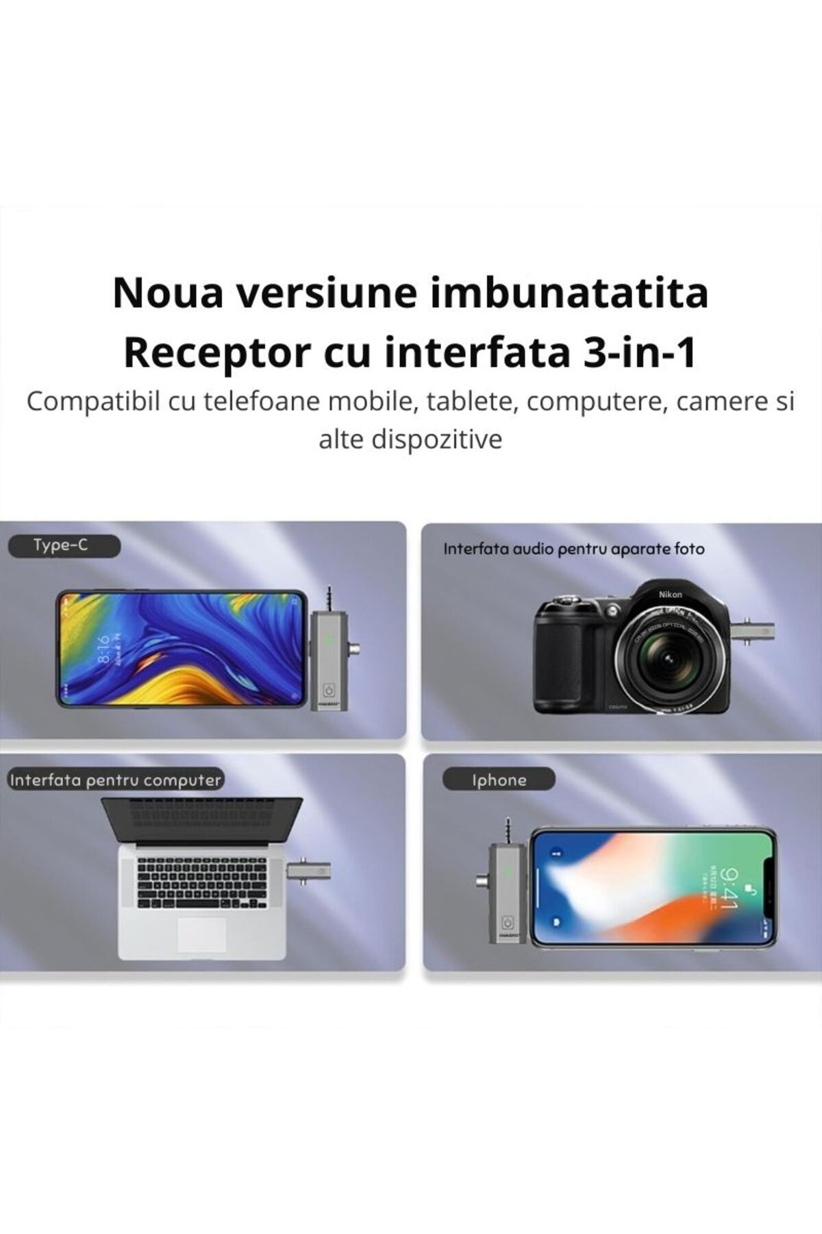 MIANDREE-Set 2 Microfoane Profesionale Lavaliera, MIANDREE®, USB C, 3.5 Jack, Lightning, WiFi, 2.4 GHz 6