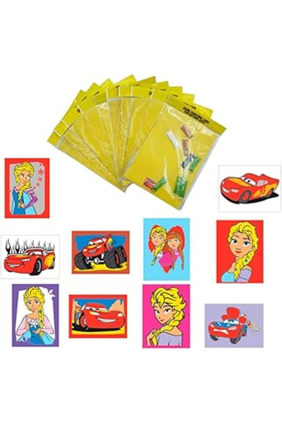 Pazarcan Disney Frozen&Cars, 10 Adet Büyük Boy A4, Kız-Erkek Çocuk Kum Boyama Kartı Seti-Red Castle Kb-D-103