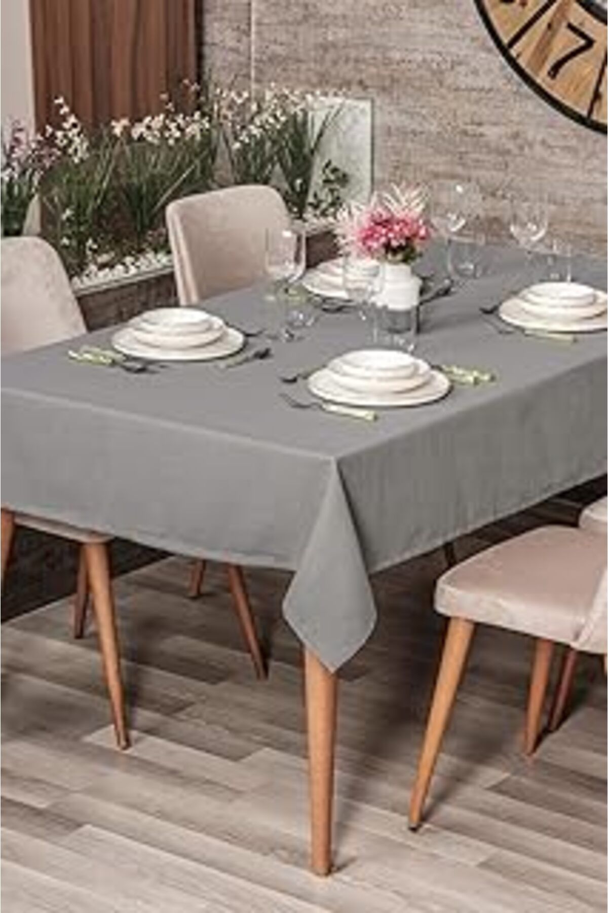 Karachil Cozy Home Plain Masa Örtüsü Gri 155X160