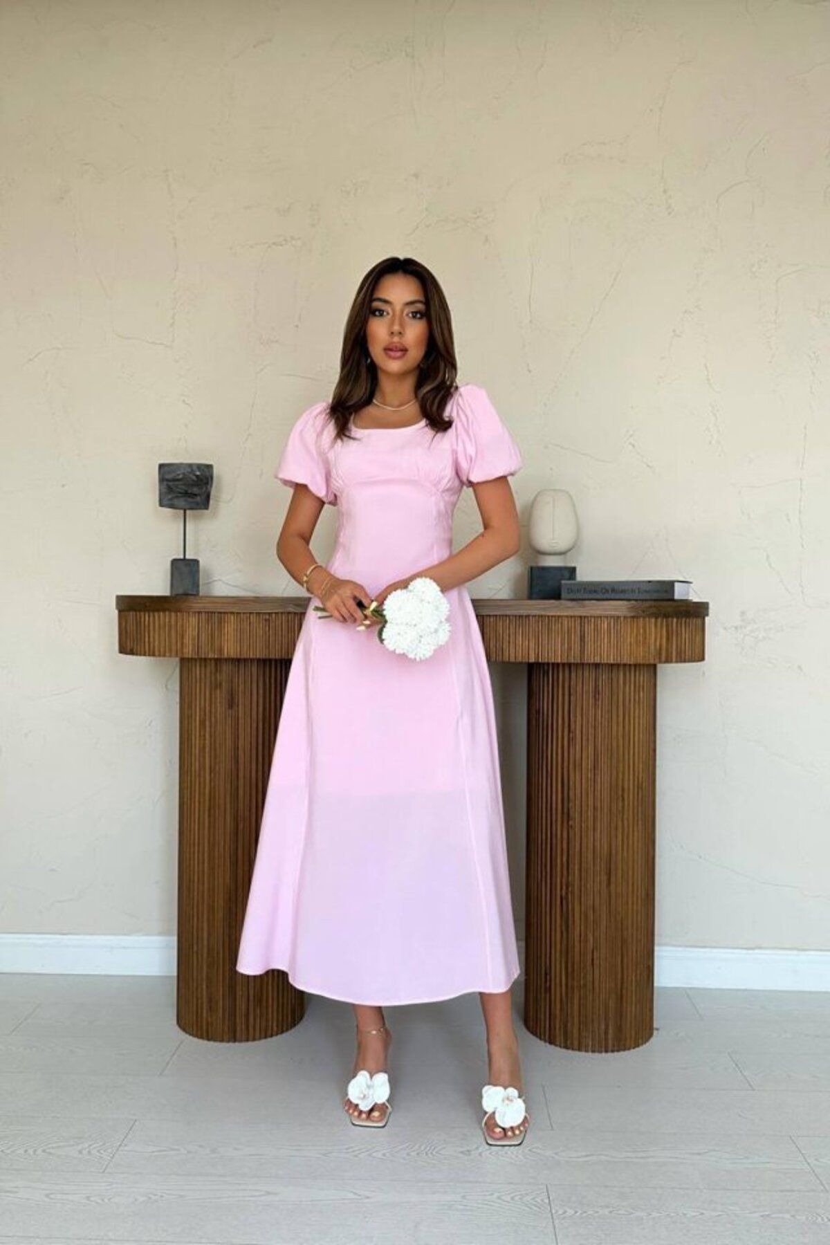 ETİLER COLLECTION Pembe Göğüs Büzgülü Elbise