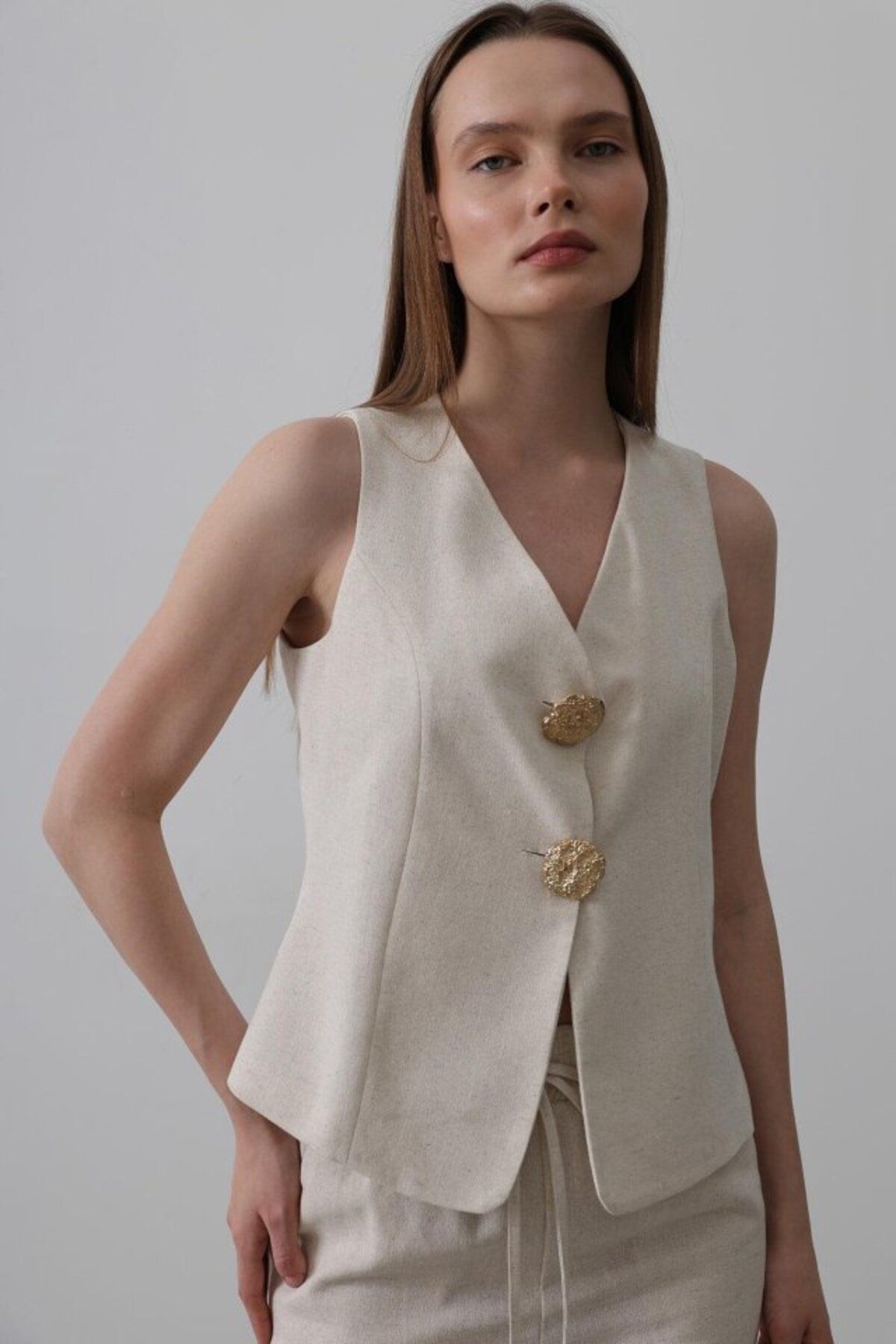 ETİLER COLLECTION Düğme Detaylı Yelek - Krem