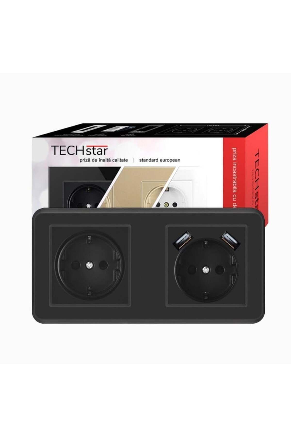TECHSTAR-® PCU2 Socket, Double, 2 x USB, 2.1 A, Black Color, Polycarbonate, 16A 3