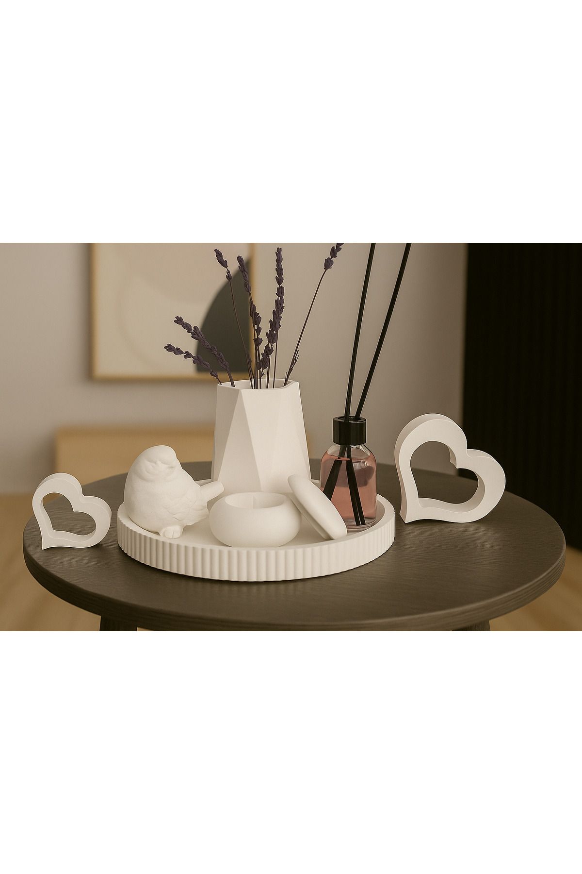 Store Lavanta & Kalp Detaylı Dekoratif Set+50 ml japon kiraz çiçeği oda kokusu+10 adet lavanta