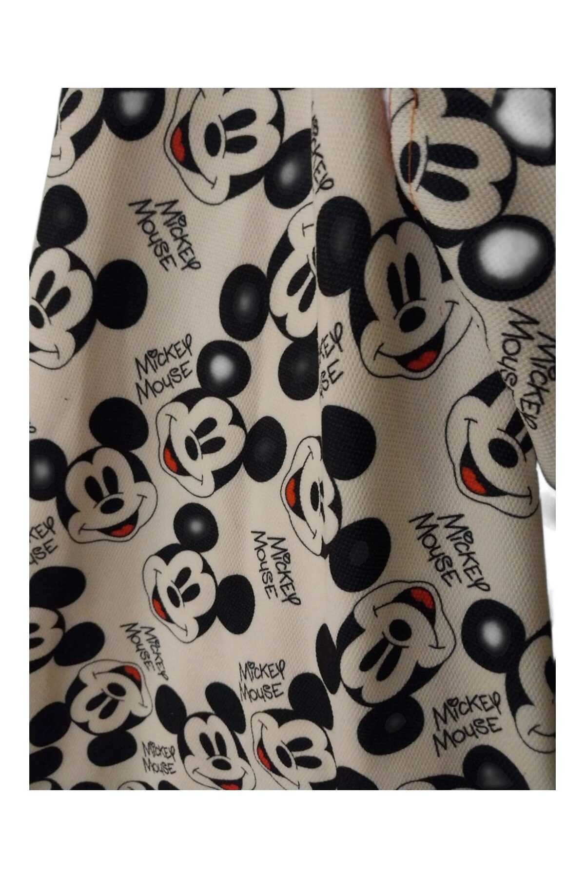 handedizayn Origami Beyaz Mickey Desenli Kadın Plaj Günlük Omuz Çantası Kırmızı Astarlı (Büyük Boy) görsel 3