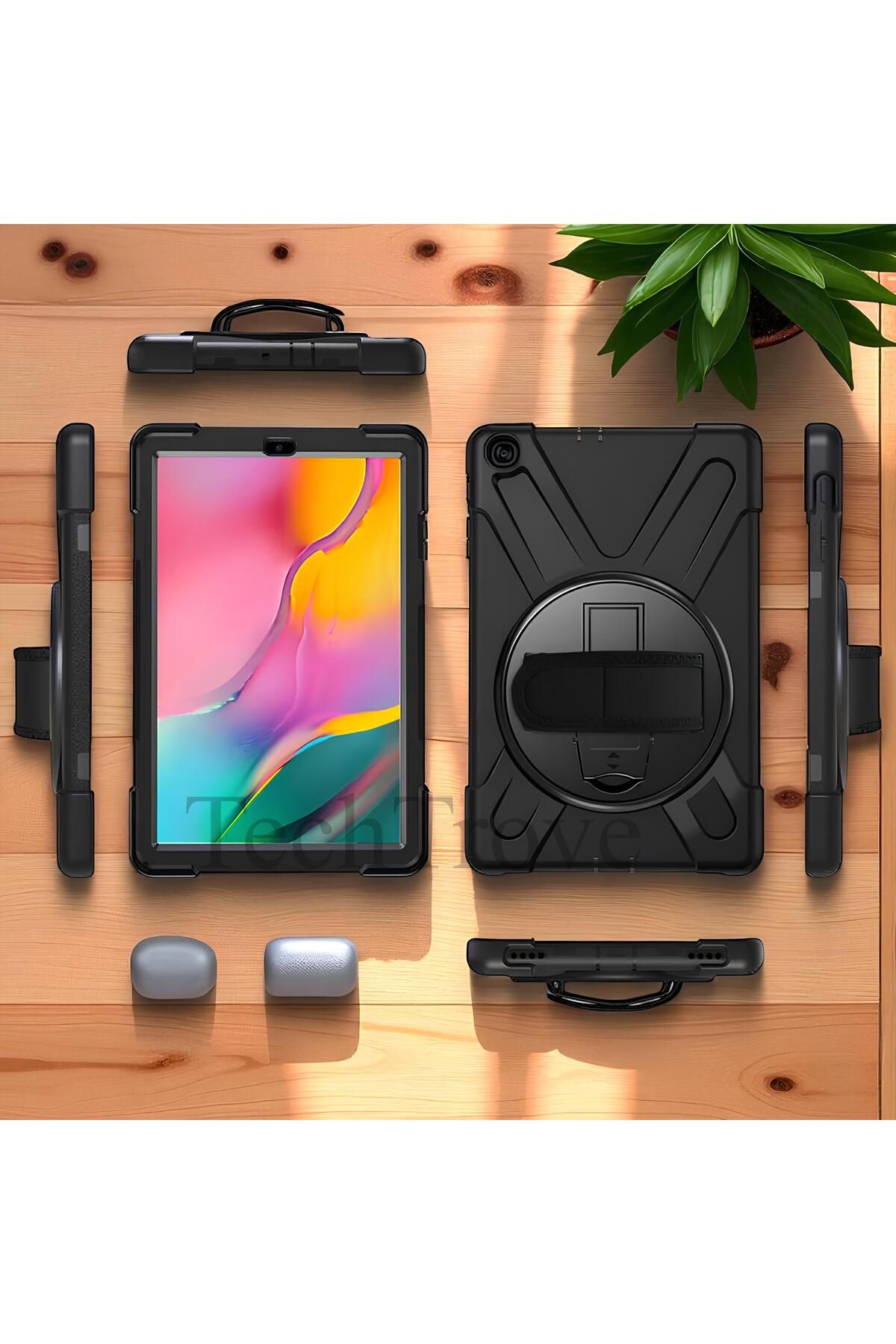 TechTrove Galaxy Tab A 10.1 (2019) T510 Kılıf Kılıf Maksimum Korumalı Askılı El Tutamaçlı Kılıf