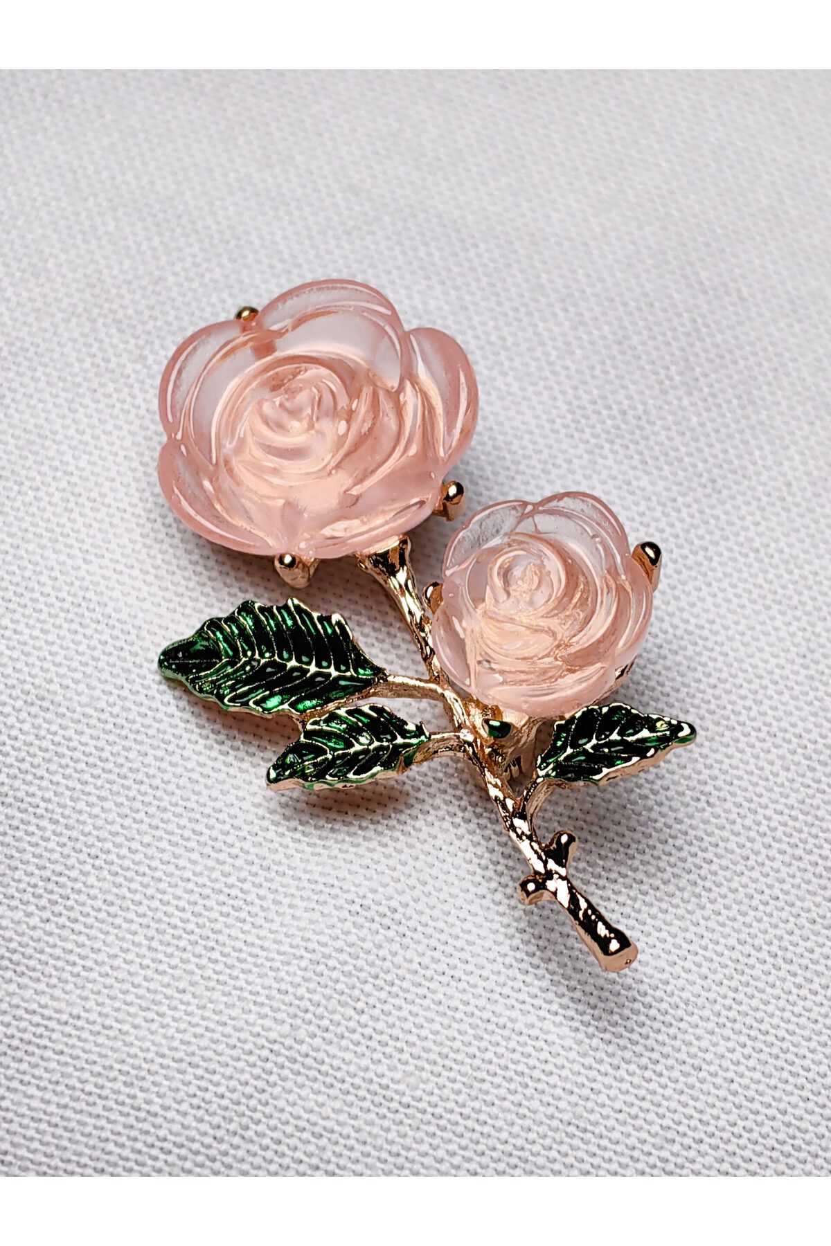 mim eşarp Pembe Gül Figürlü Broş