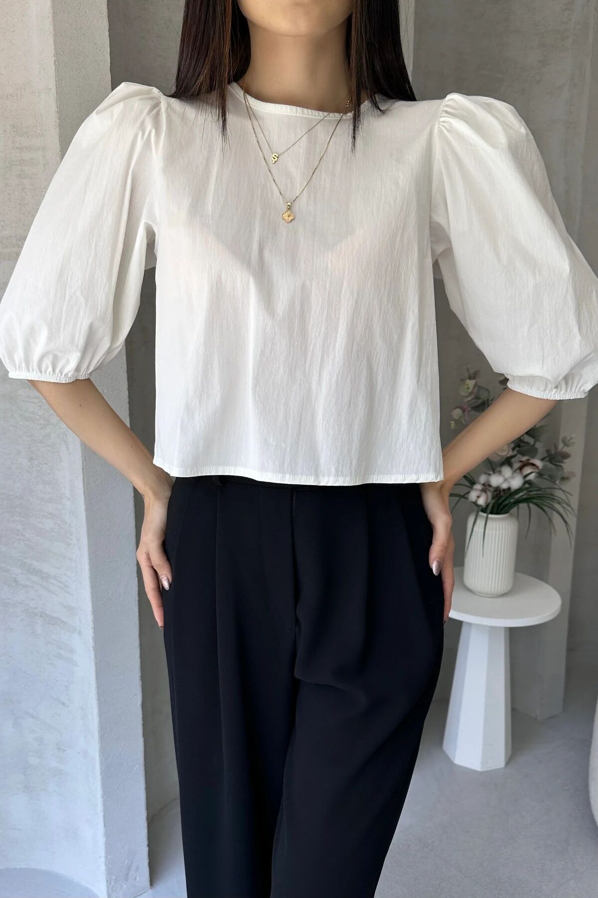 SYK Karpuz Kol Sırtı Fiyonk Detaylı Poplin Bluz