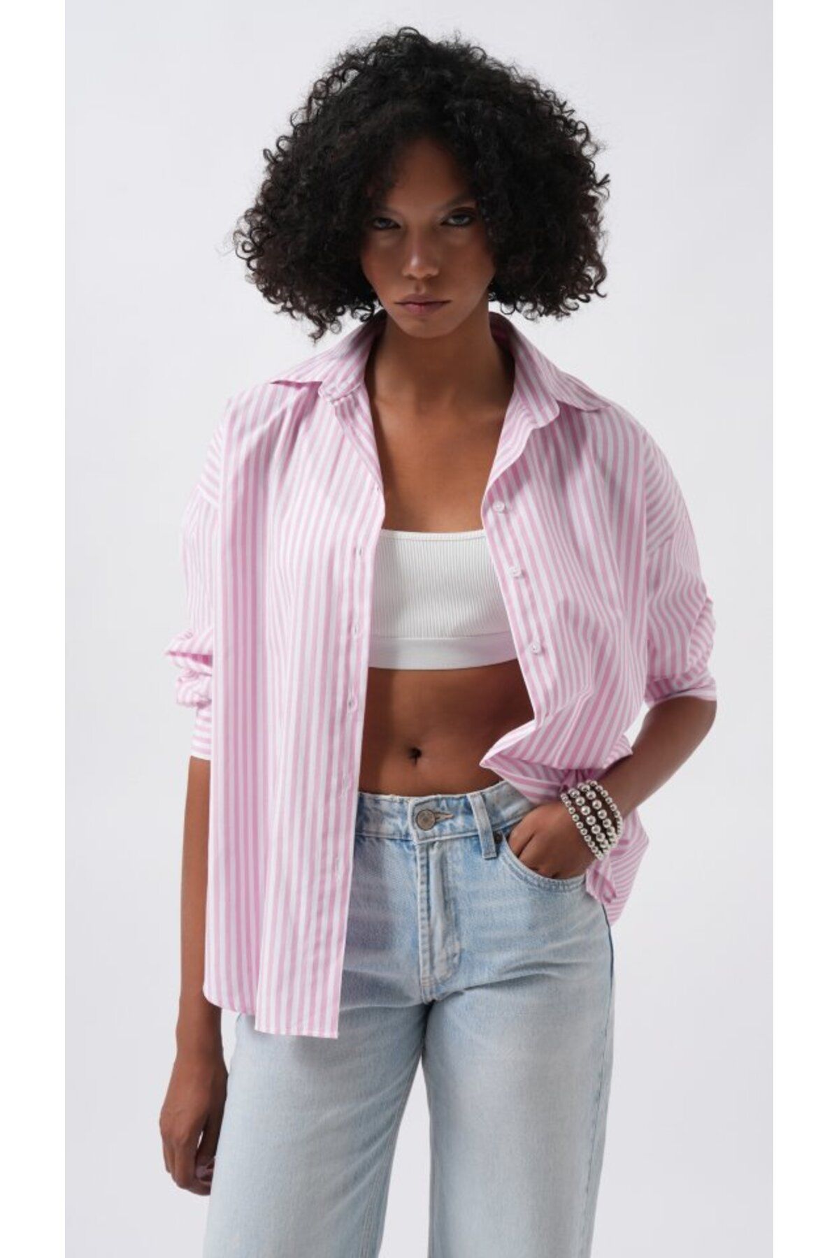 ETİLER COLLECTION Çizgili Detay Oversize Gömlek