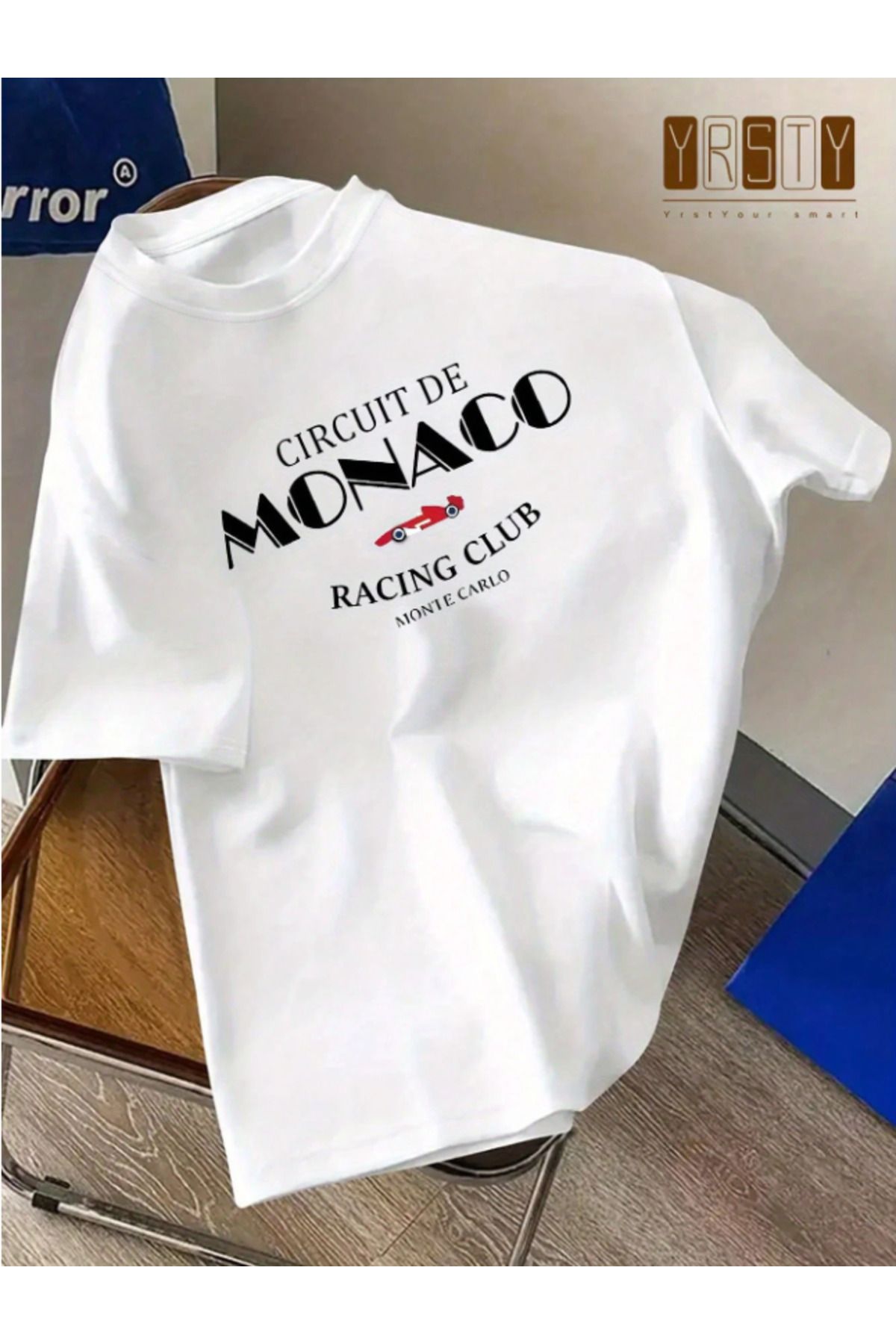 Framgan Erkek/Kadın MONACO Özel Baskılı Günlük Kısa Kol Bisiklet Yaka T-Shirt