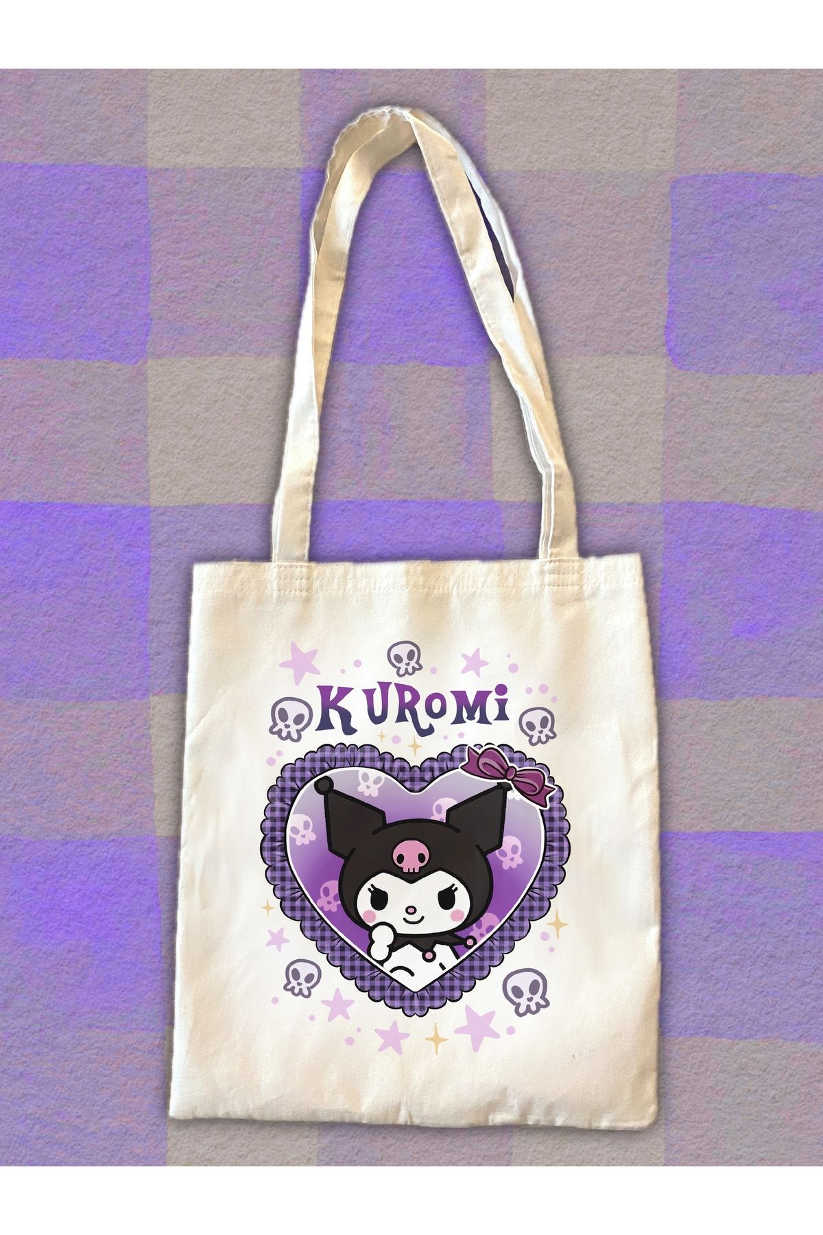 westartic Kuromi (Sanrio) Hello Kitty Tote Bez Kanvas Kumaş Omuz Çantası