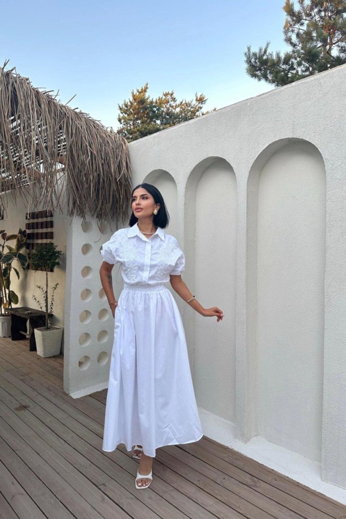 ETİLER COLLECTION Beyaz Nakışlı İşlemeli Elbise