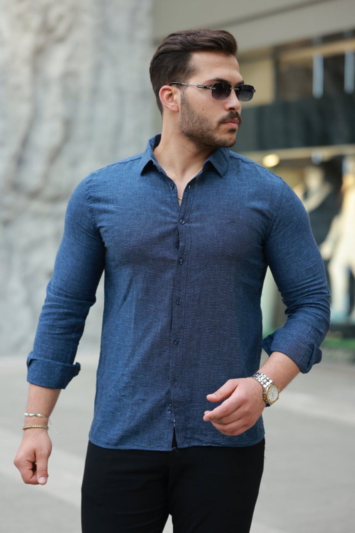 ETİLER COLLECTION Erkek Pamuklu Keten Gömlek