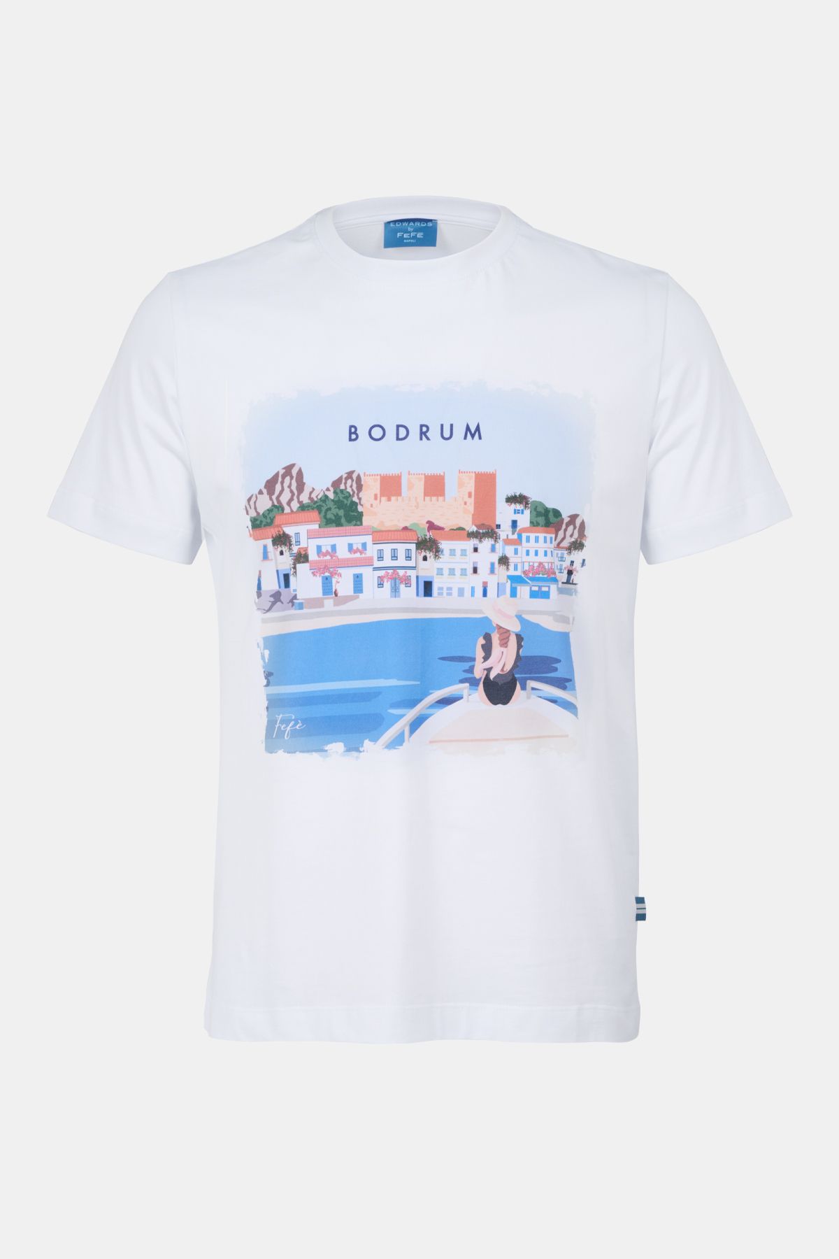 Edwards Erkek Beyaz Bodrum Desenli T-Shirt