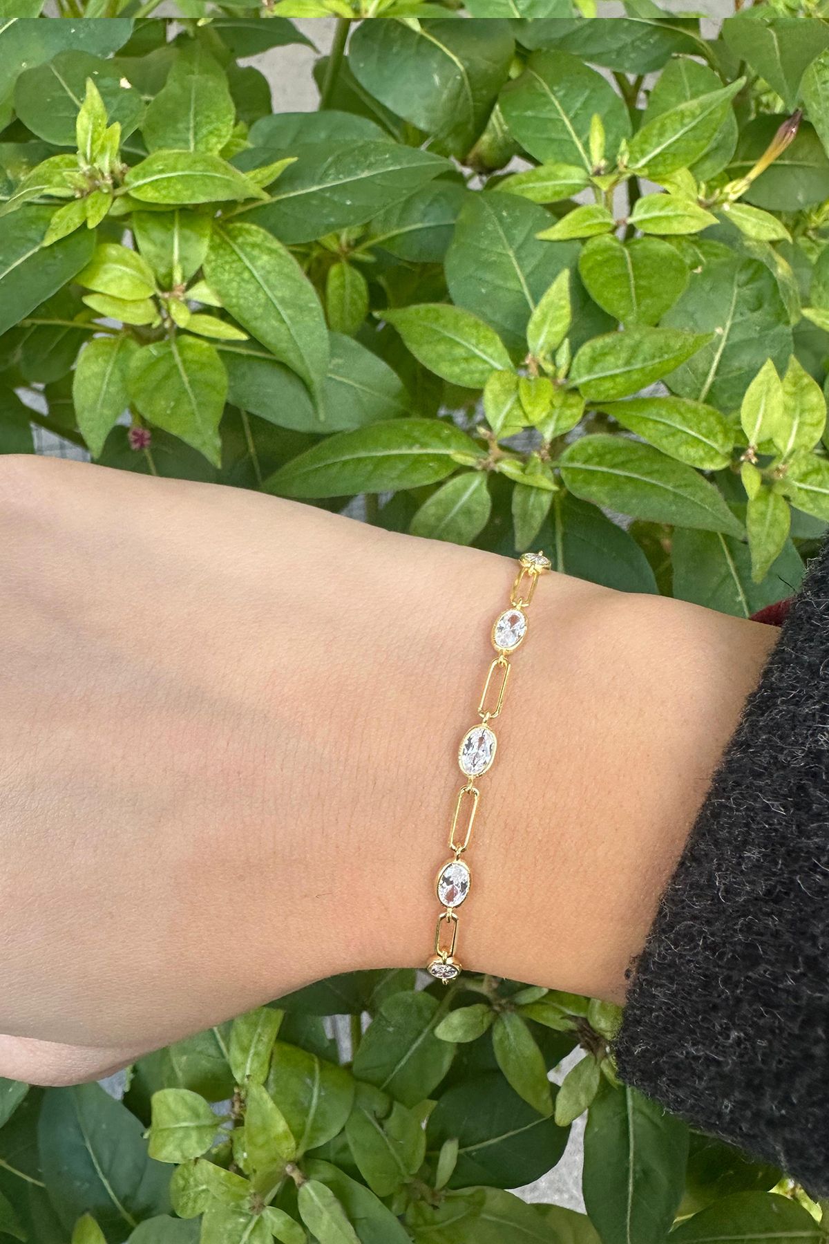 SUNSHINE 925 Ayar Gümüş, Gold Kaplamalı Oval Taşlı Ataç Tasarım Bileklik