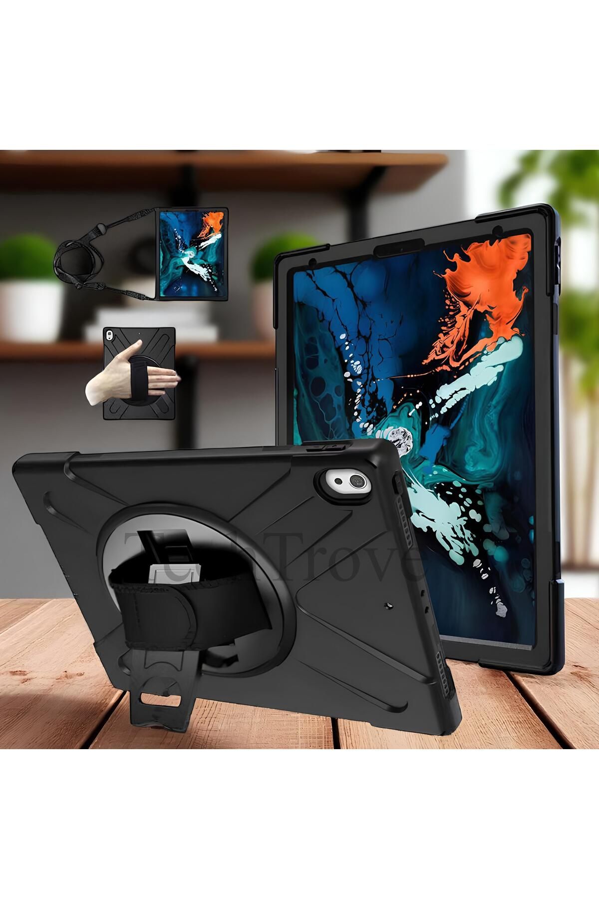 TechTrove Apple iPad Pro 12.9 2018 (3.Nesil) Kılıf Kılıf Maksimum Korumalı Askılı El Tutamaçlı Kılıf