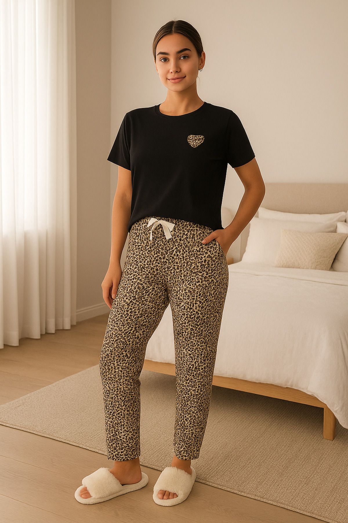 LAURUS BOUTİQUE Kadın Kısa Kollu+ Uzun Alt Penye Pijama Takımı