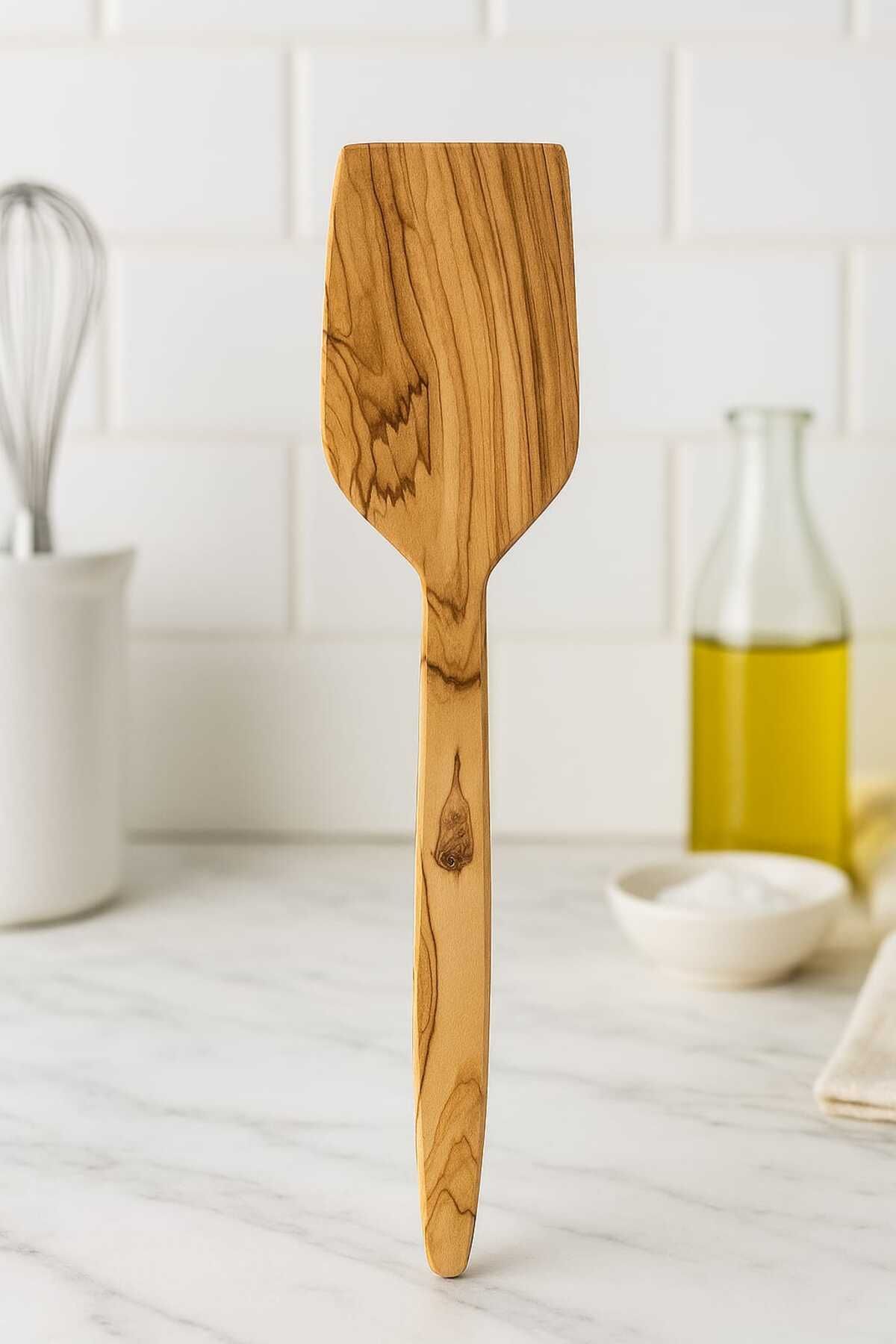 kamptek kamp teknolojisi Zeytin Ağacı %100 Doğal El Yapımı Tahta Kaşık Spatula 1 Parça Ahşap Yemek Servis