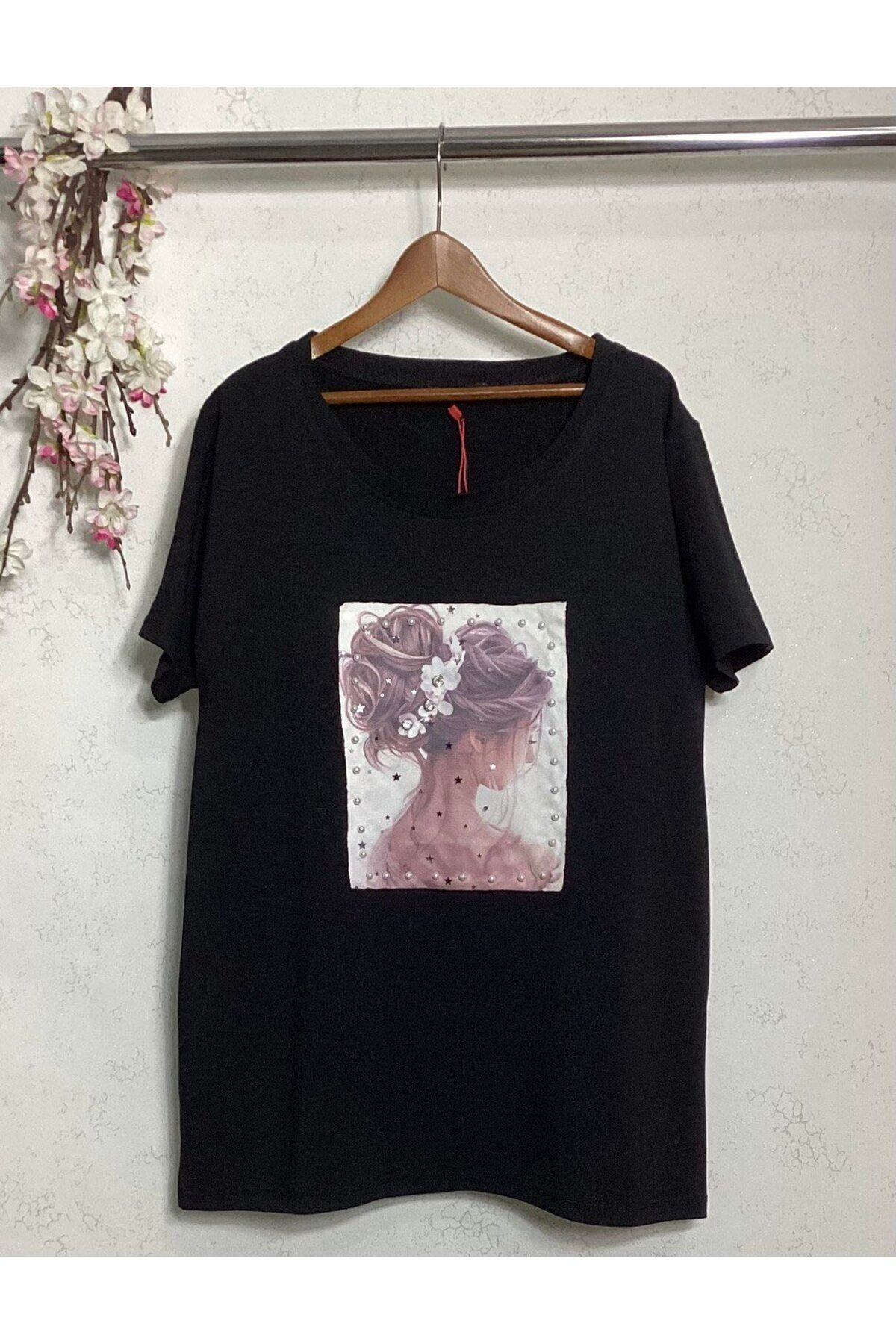 Wiges Kadın Bisiklet Yaka Desenli Özel Tasarım T-shirt