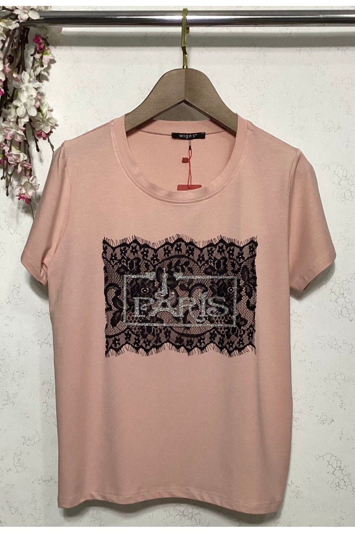 Wiges Kadın Bisiklet Yaka Desenli Özel Tasarım T-shirt