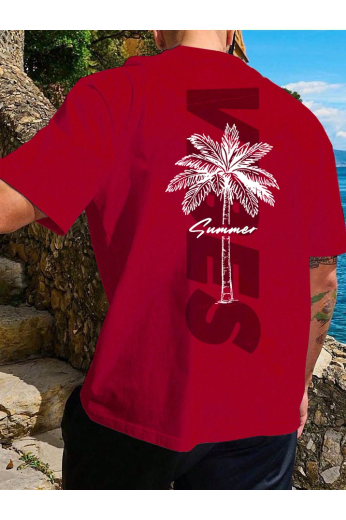 Framgan Erkek SUMMER VİBES Özel Baskılı Günlük Kısa Kol Bisiklet Yaka Pamuklu T-Shirt