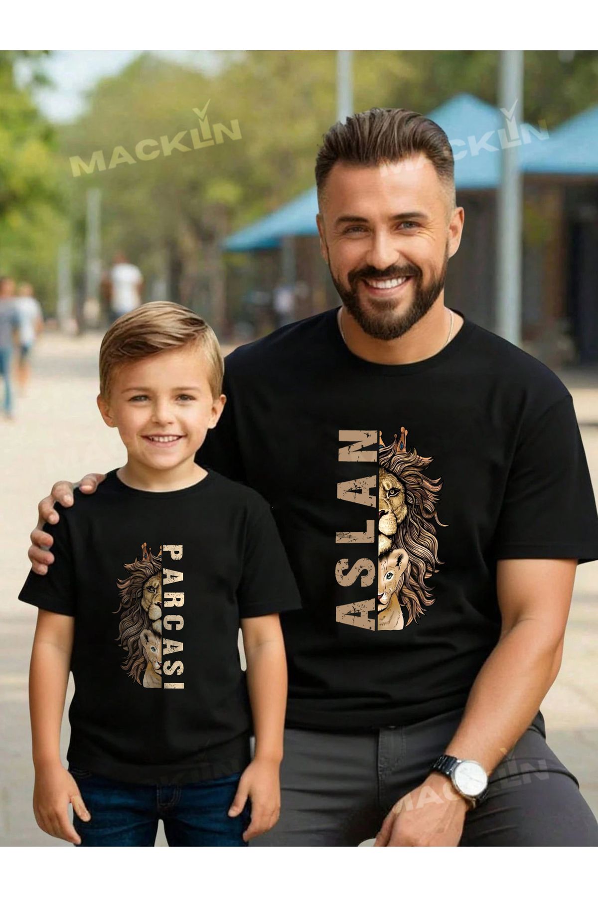 darkopia Aslan Parçası Baskılı Baba ve Çocuk T-Shirt (Tekli Üründür Kombin Yapılabilir Ayrı Ayrıdır)