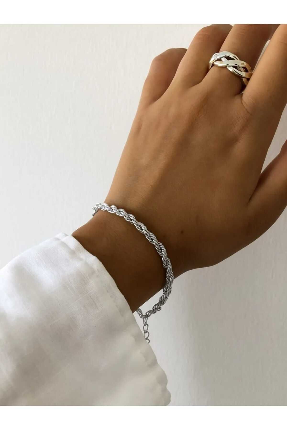 Butik Gümüş Renk Burgu Unisex Çelik Bileklik