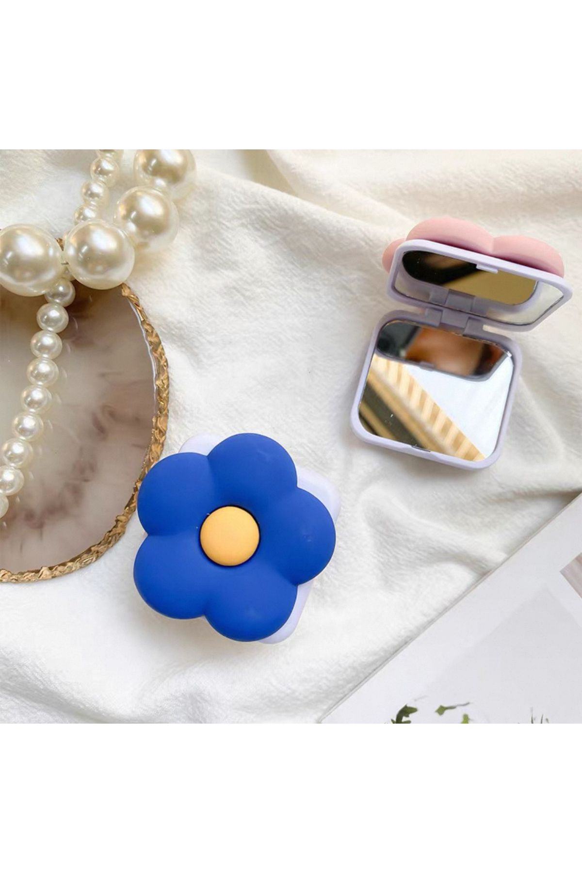 EDELFU Katlanabilir Çiçek Aynalı Telefon Tutacağı ve Telefon ve Tabletler için Stand ve Popsocket -Lacivert