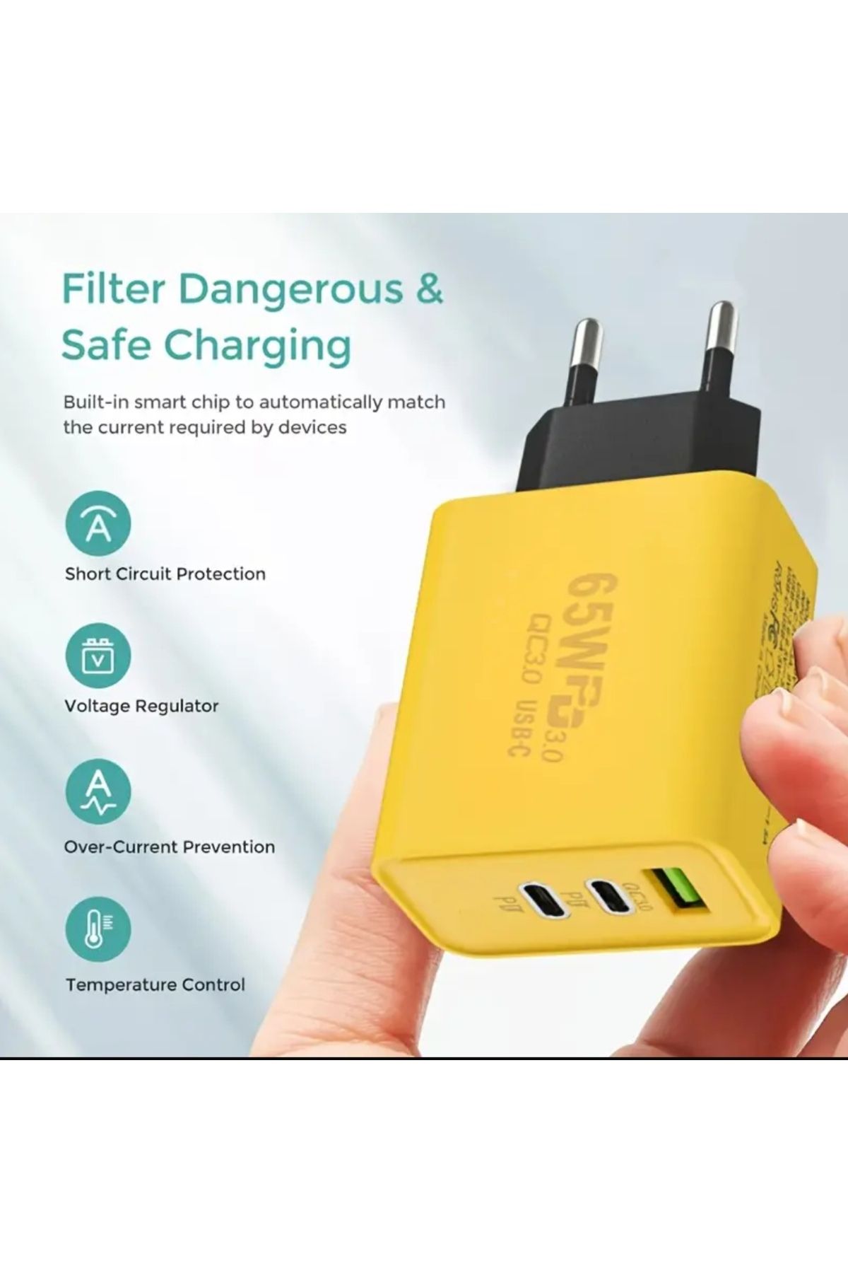 ORGANICYOU CHANG 65W GaN USB Telefon Şarj Cihazı Tip C Hızlı Şarj 3 Portlu Telefon Adaptörü