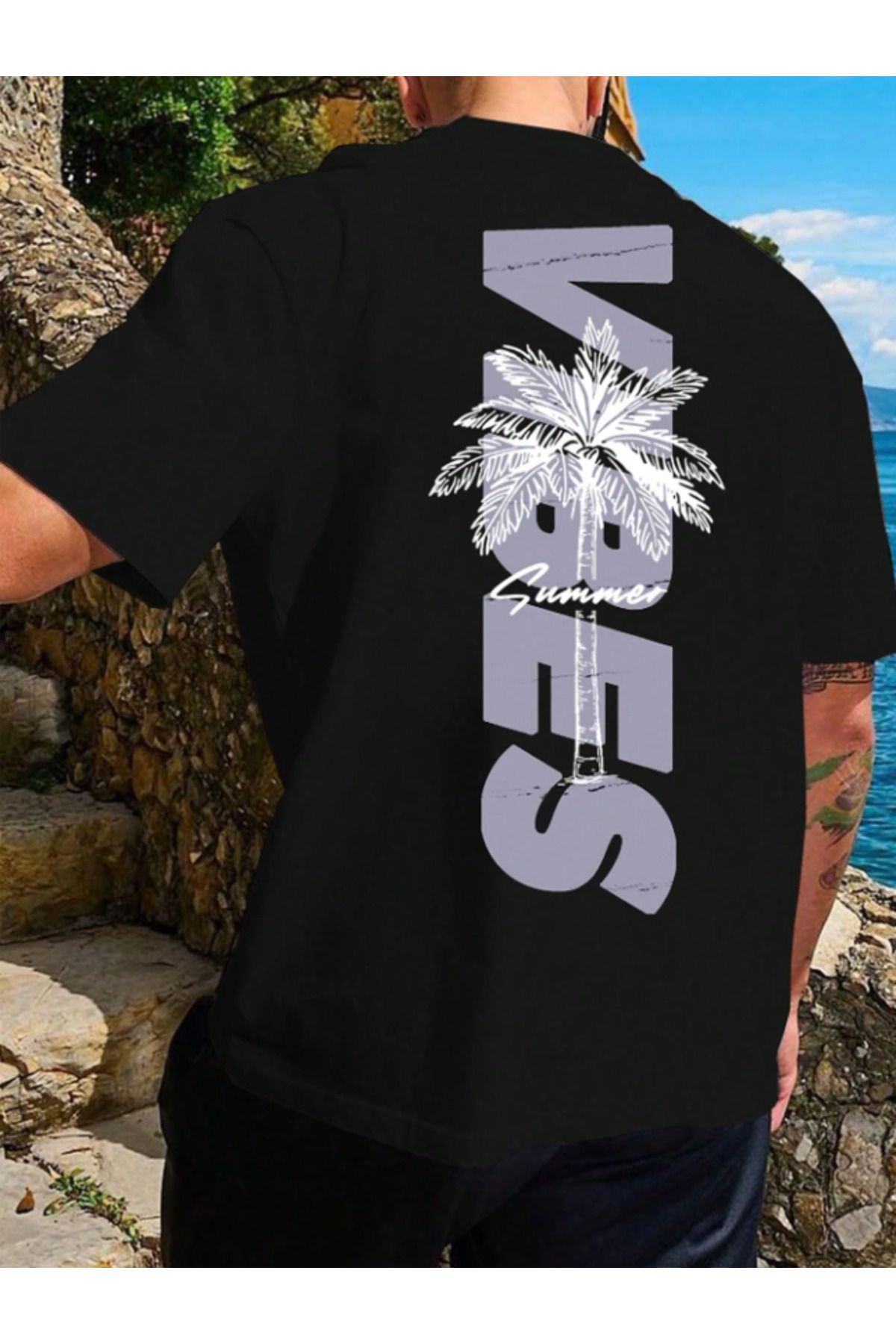 Framgan Erkek SUMMER VİBES Özel Baskılı Günlük Kısa Kol Bisiklet Yaka Pamuklu T-Shirt
