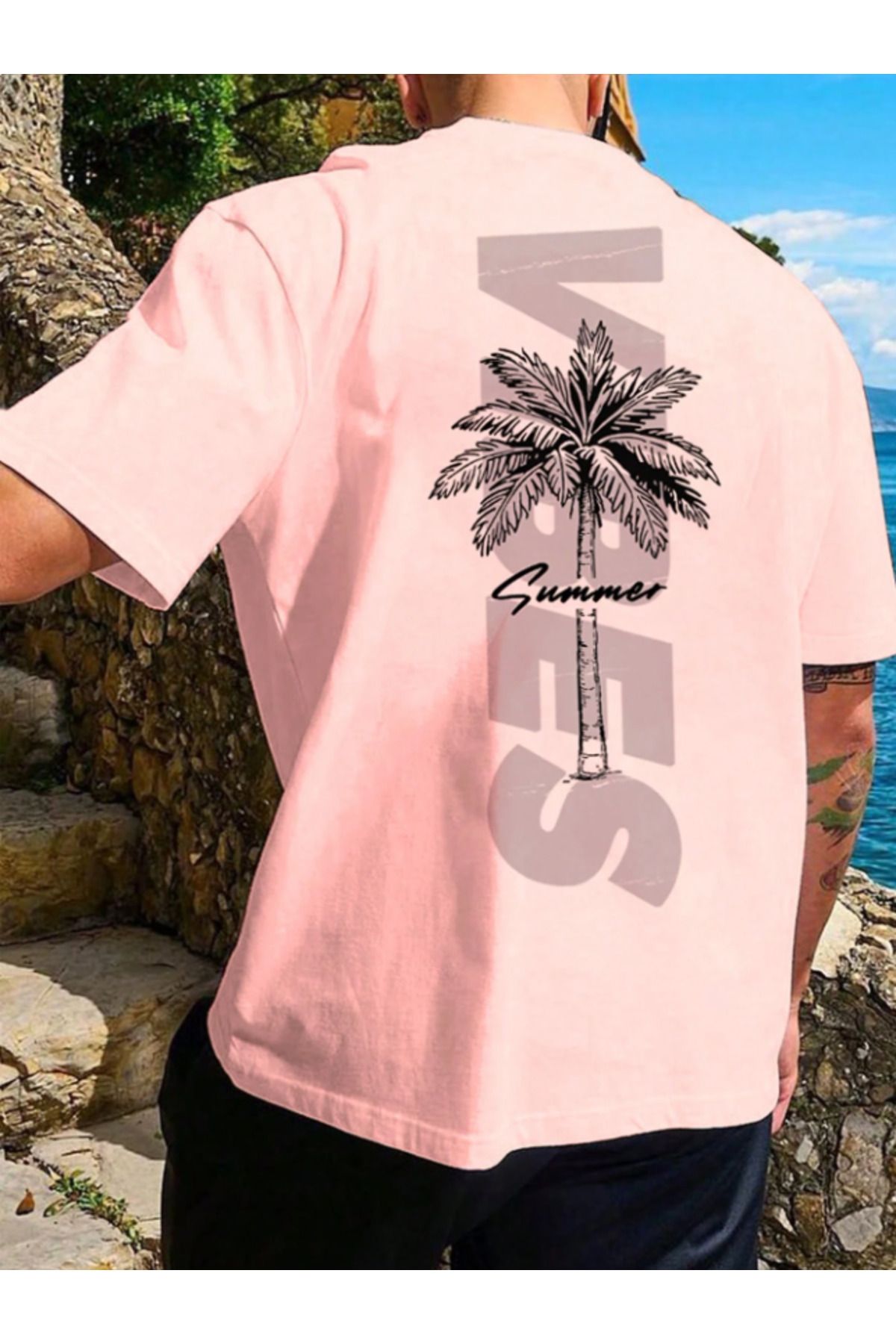 Framgan Erkek SUMMER VİBES Özel Baskılı Günlük Kısa Kol Bisiklet Yaka Pamuklu T-Shirt