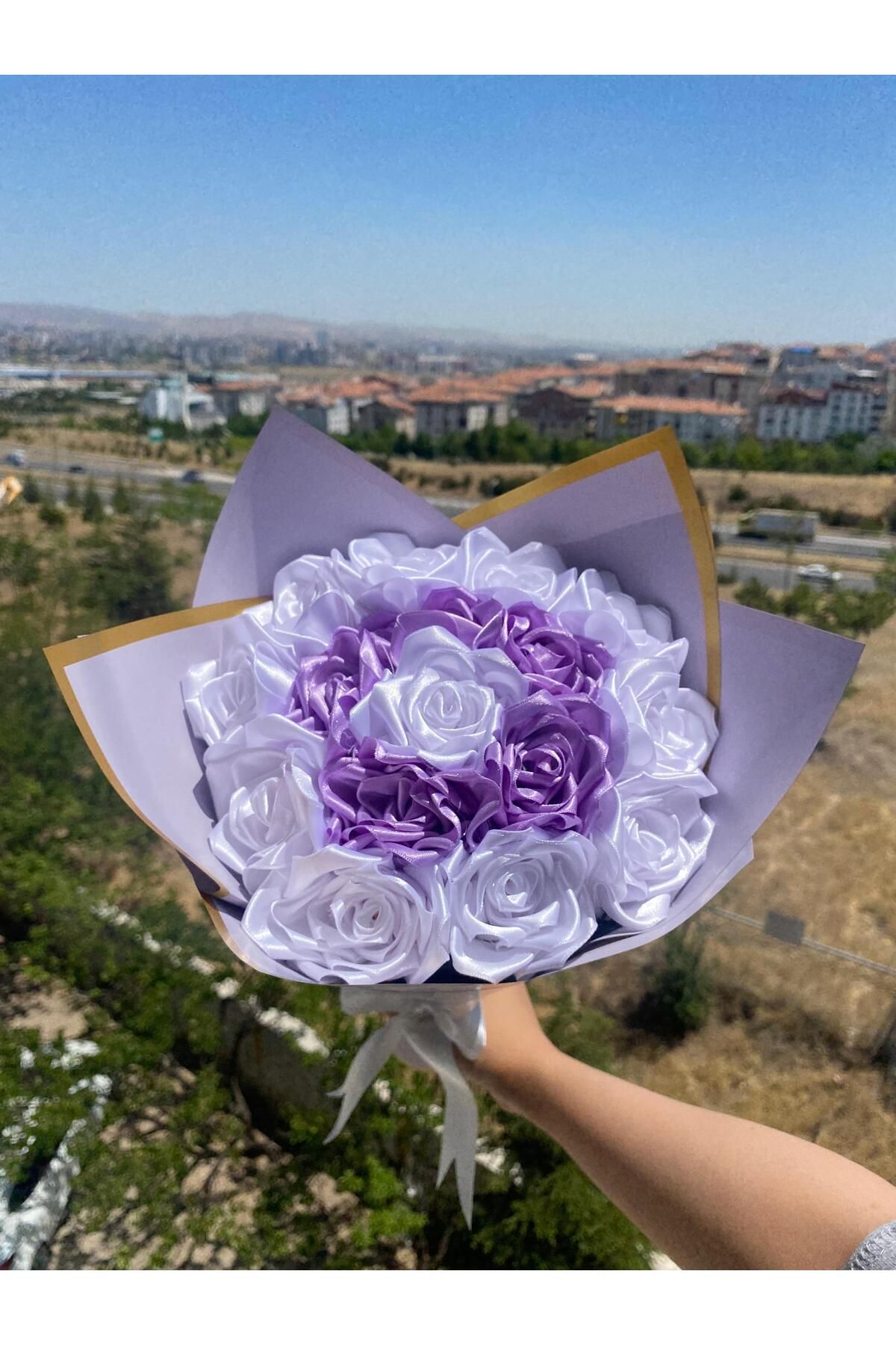 Yıldızköşesi Senden Önce Senden Sonra Çiçek Buketi Solmayan Yapay Gül Buketi Sevgiliye (NOT YAZILIR) 16 Adet