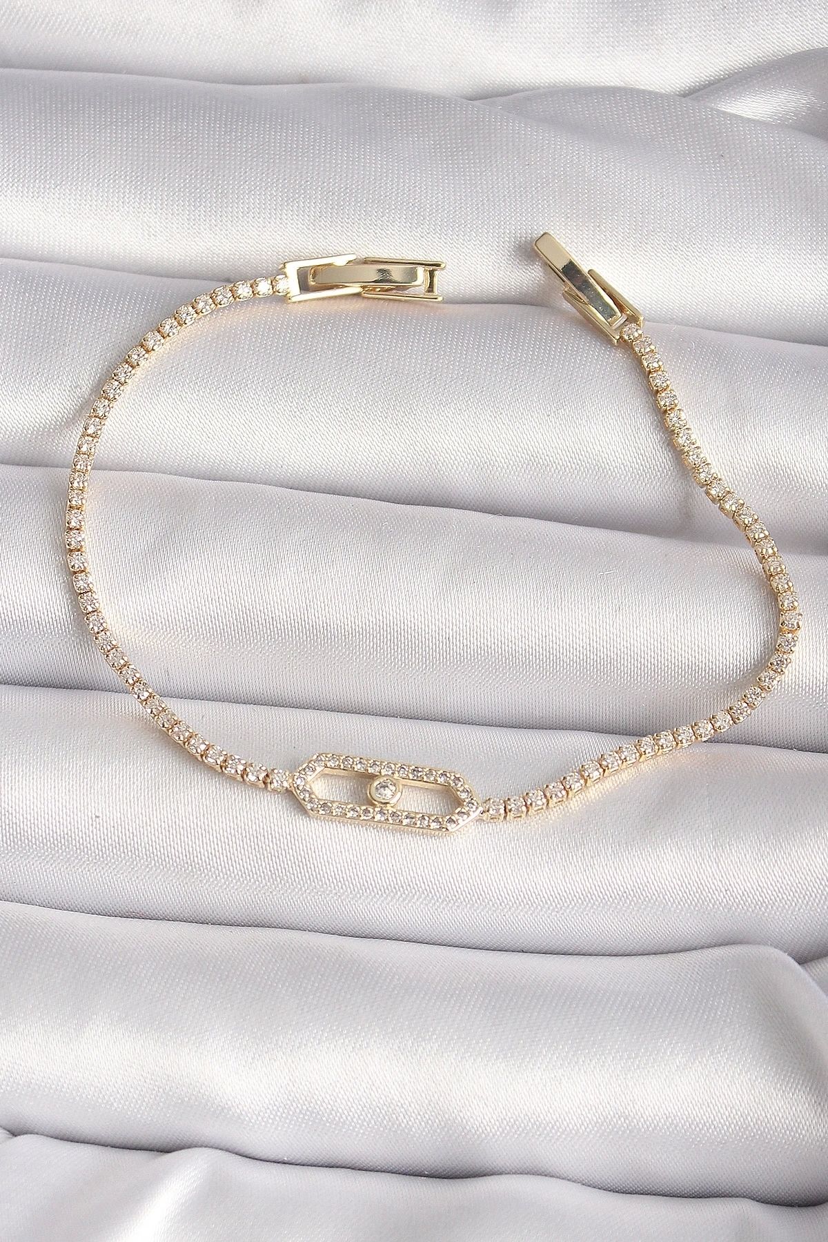 shopwave Pirinç Gold Renk Zirkon Taşlı Messika Model Kadın Bileklik