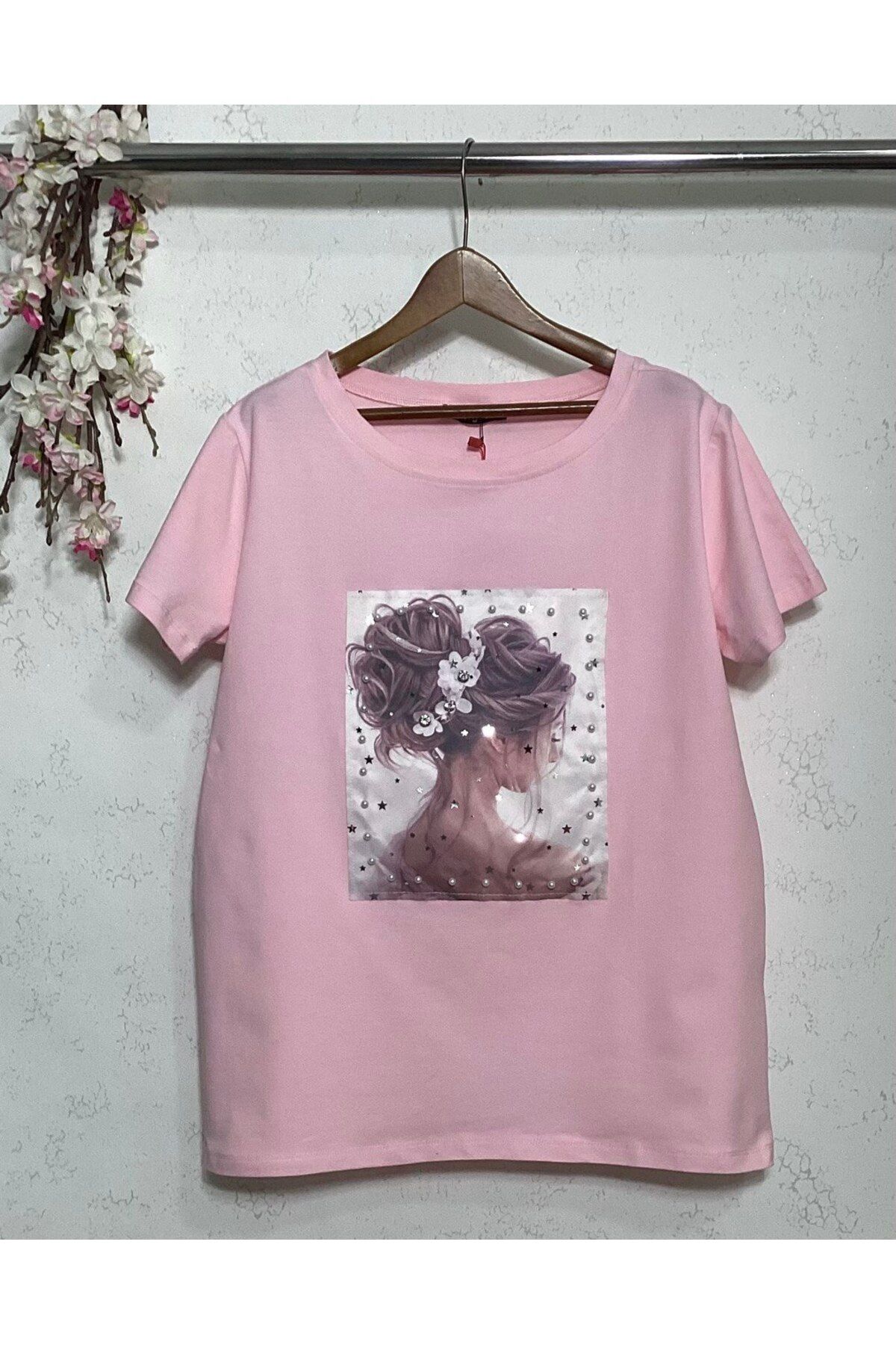 Wiges Kadın Bisiklet Yaka Desenli Özel Tasarım T-shirt