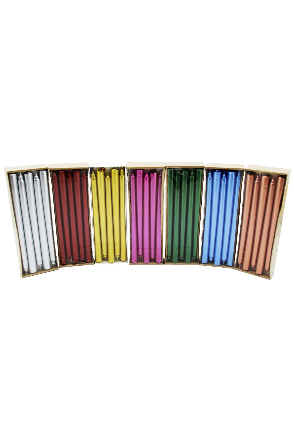 STOREMAX nffastore METALİK RENKLER ŞAMDAN MUM 25CM TEK RENK KUTU MİX 7 RENK Star Collectionbuy 1051353