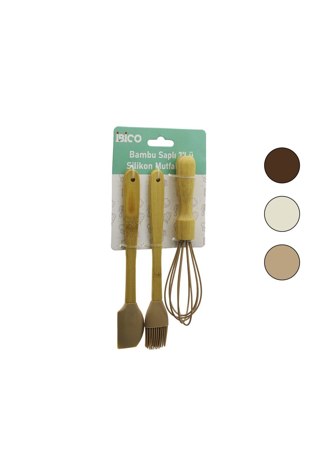 STOREMAX nffastore 3 PCS - MİNİ SİLİKON MUTK SETİ AHŞAP - BAMBU SAPLI ÇIRPICI - YUMURTA FIRÇASI - SPA