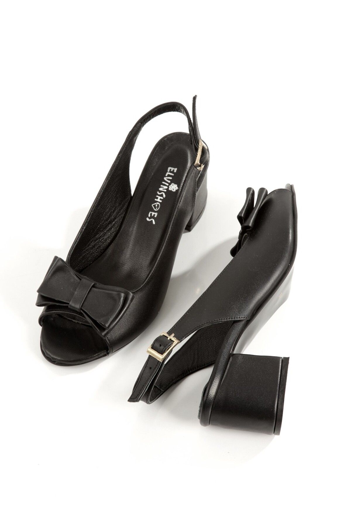 elvinshoes Madison Hakiki Deri Fiyonk Tokalı klasik topuklu ayakkabı