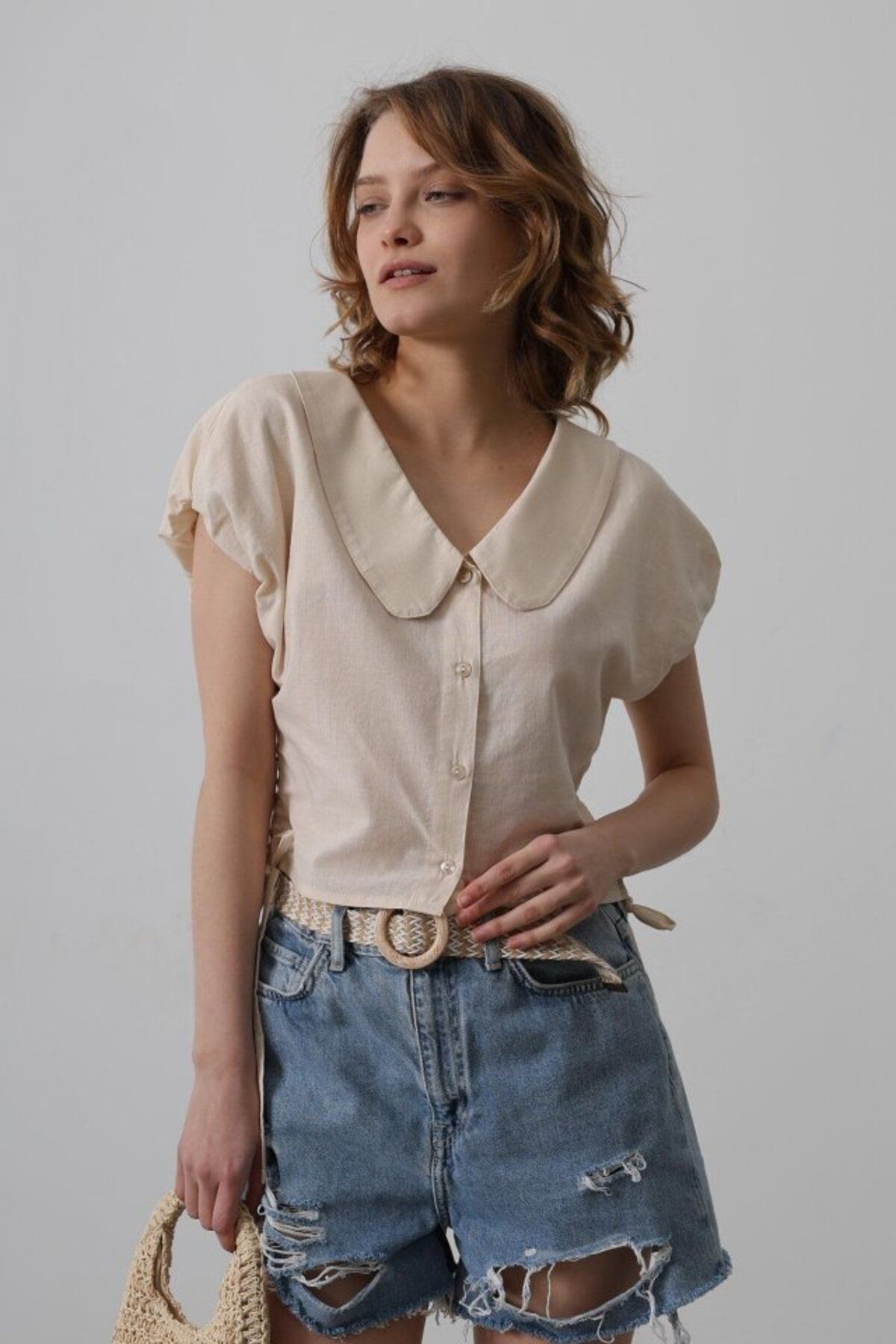 ETİLER COLLECTION Bebe Yaka Yanları Bağlamalı Bluz - Taş