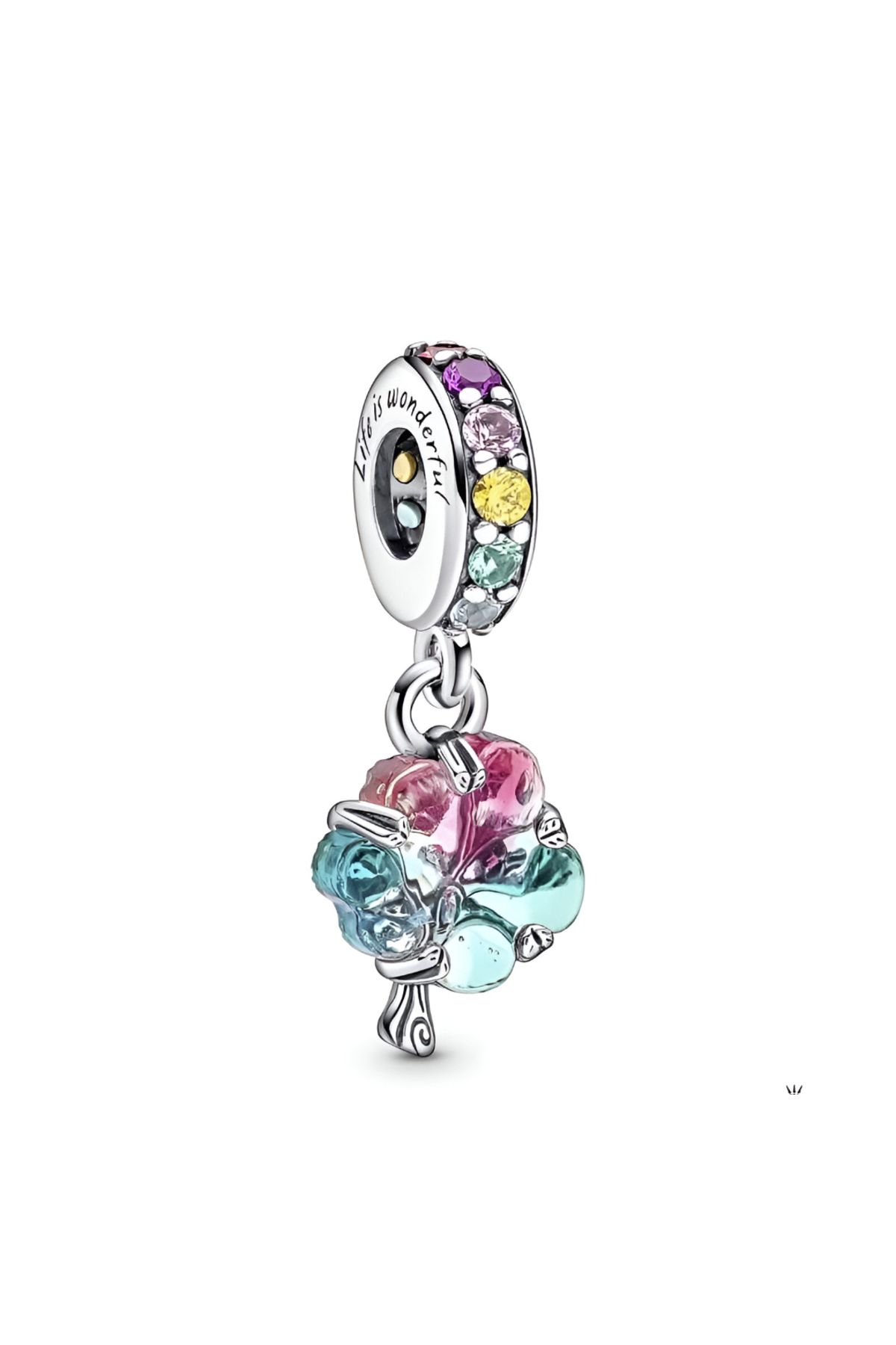 D&D Dora&Dora Birliktelik Ağacı Murano Cam Sarkan Charm 925 Ayar Gümüş